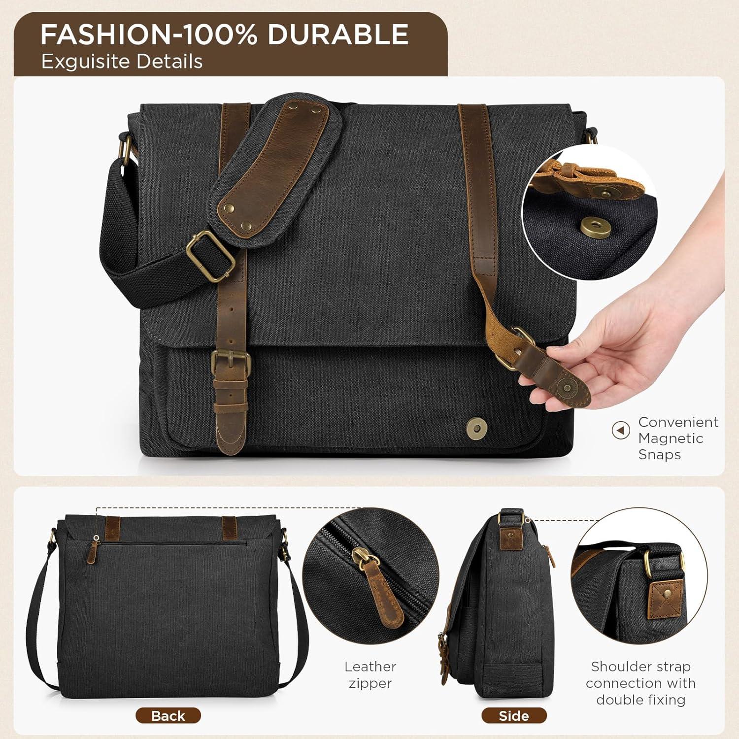 Bolsa Mensajera de Lona SMRITI para Laptop 15.6" Negra