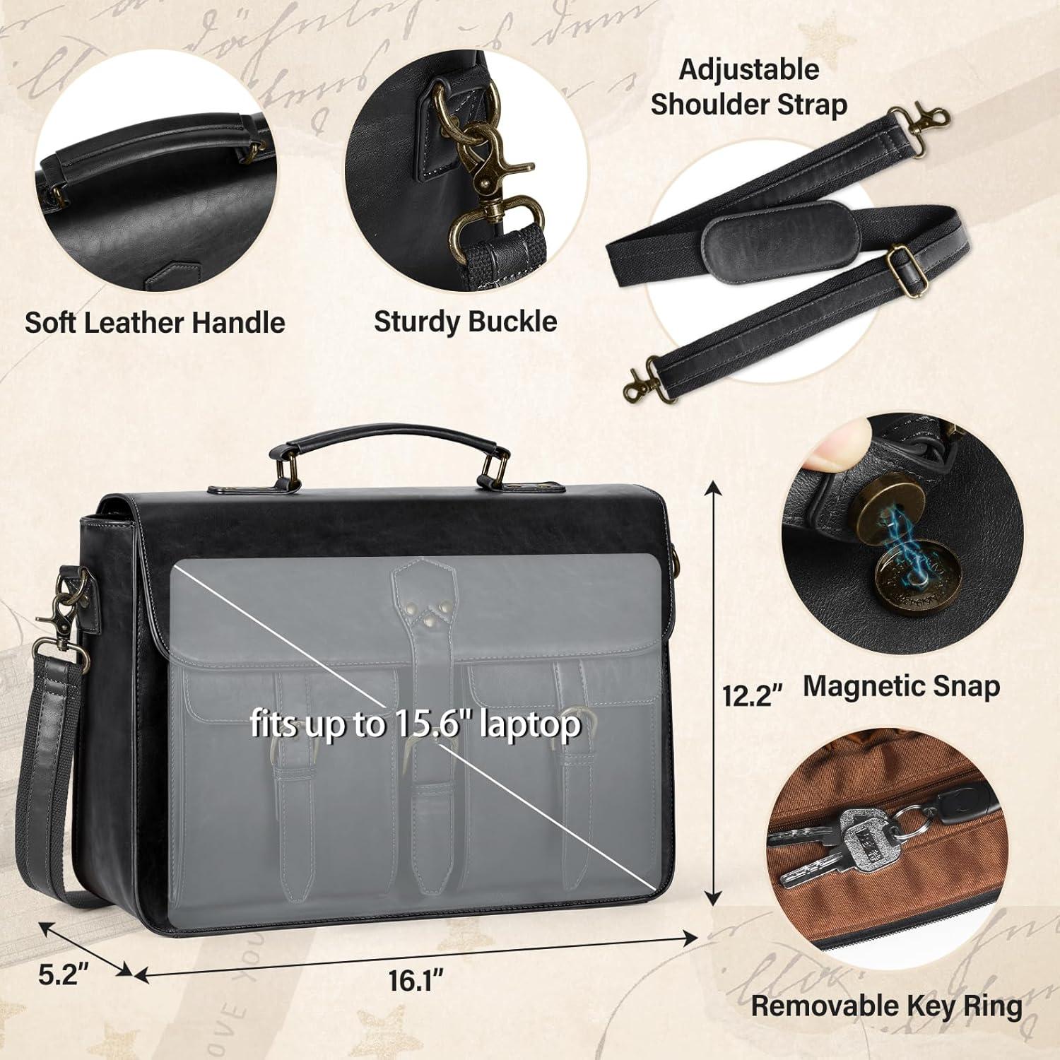 Bolsa Mensajera RAINSMORE para Hombres 15.6" Cuero Negro