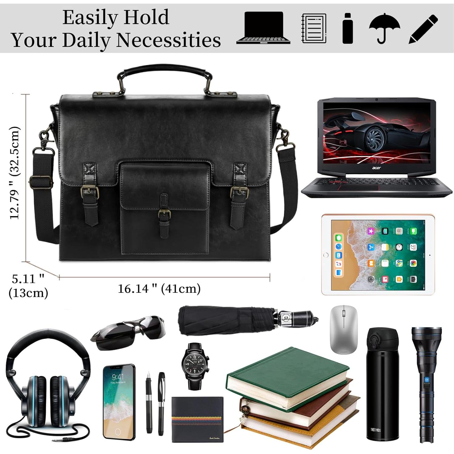 Bolsa Mensajera de Cuero KTMOUW 15.6" Impermeable Negra