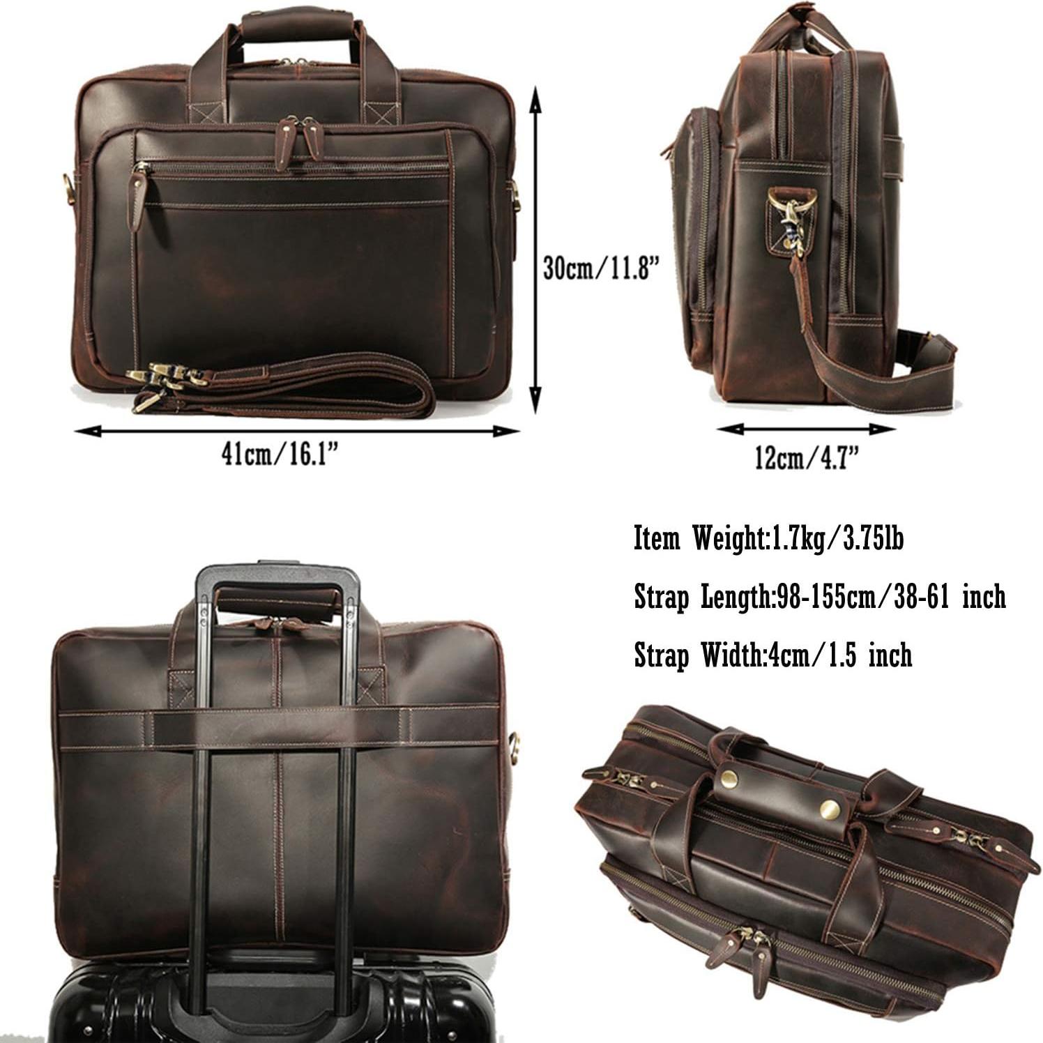 Vintage Full Grain Leather Briefcase for Men Fits 17" Laptop Business Travel Messenger Crossbody Shoulder Bags