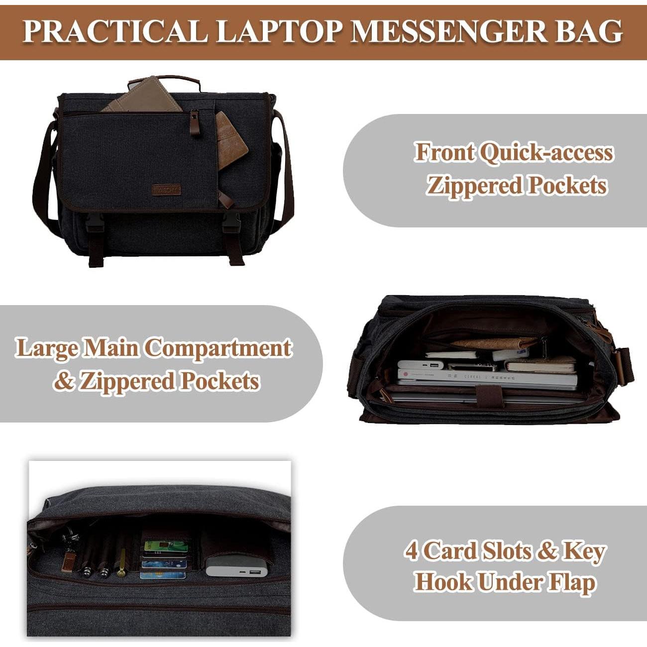 Bolsa Mensajera VASCHY para Laptop 15.6" Gris Oscuro