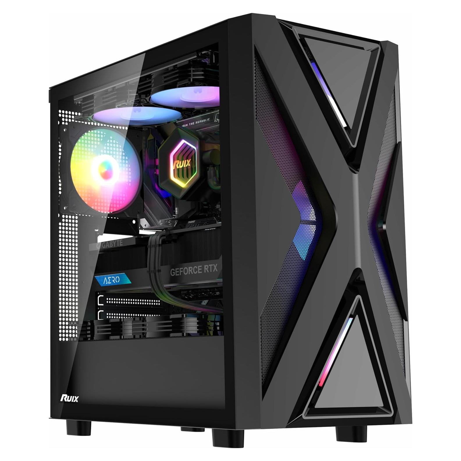 Caja de PC RUIX CV203 Mid-Tower ATX con 4 Ventiladores RGB