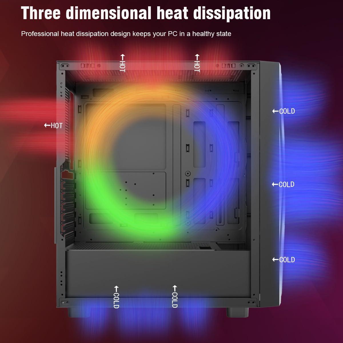 Caja de PC RUIX CV203 Mid-Tower ATX con 4 Ventiladores RGB