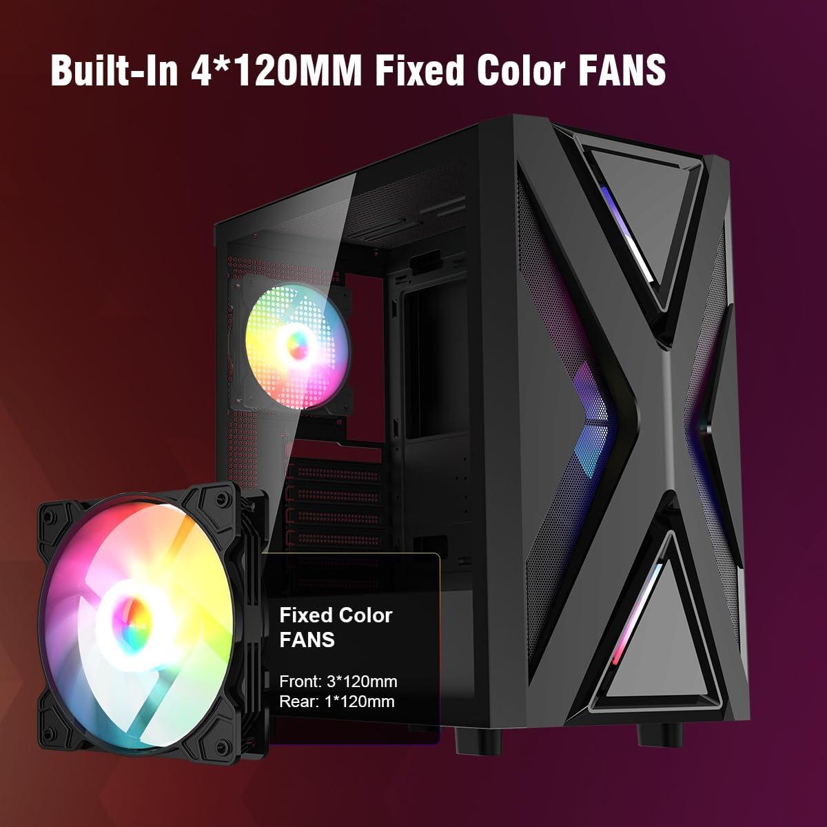 Caja de PC RUIX CV203 Mid-Tower ATX con 4 Ventiladores RGB