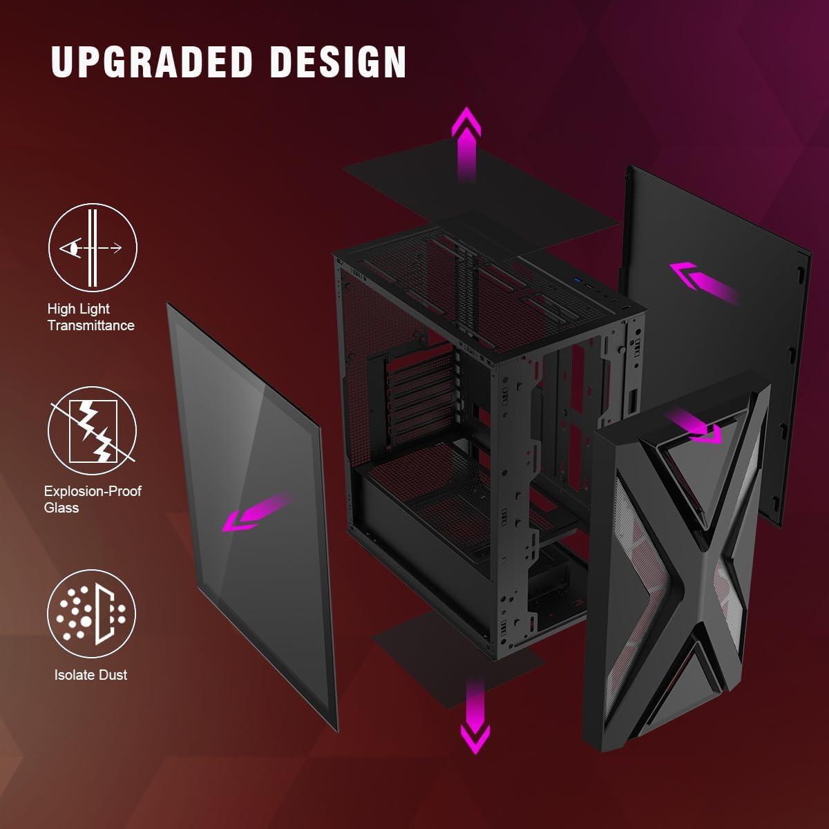 Caja de PC RUIX CV203 Mid-Tower ATX con 4 Ventiladores RGB