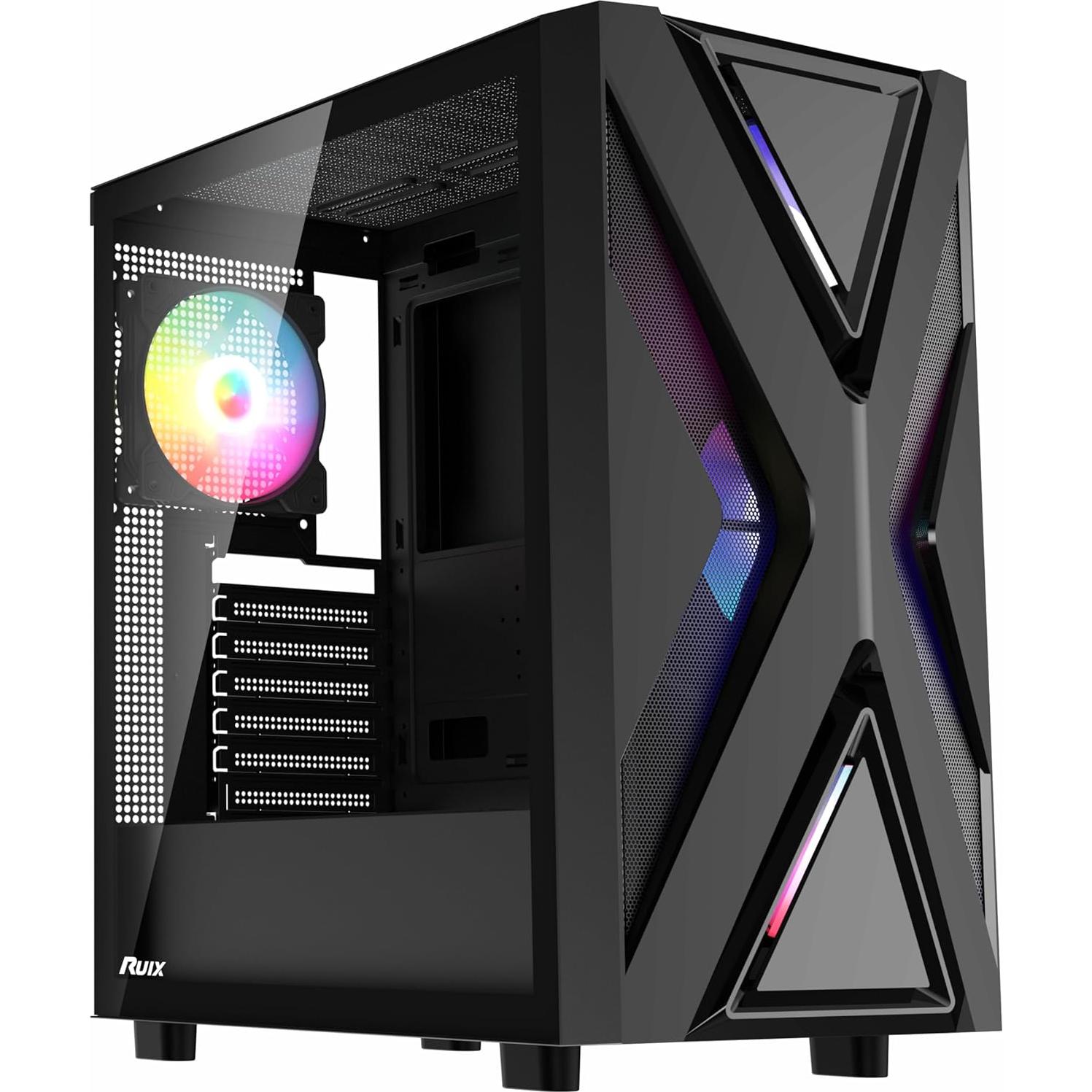Caja de PC RUIX CV203 Mid-Tower ATX con 4 Ventiladores RGB