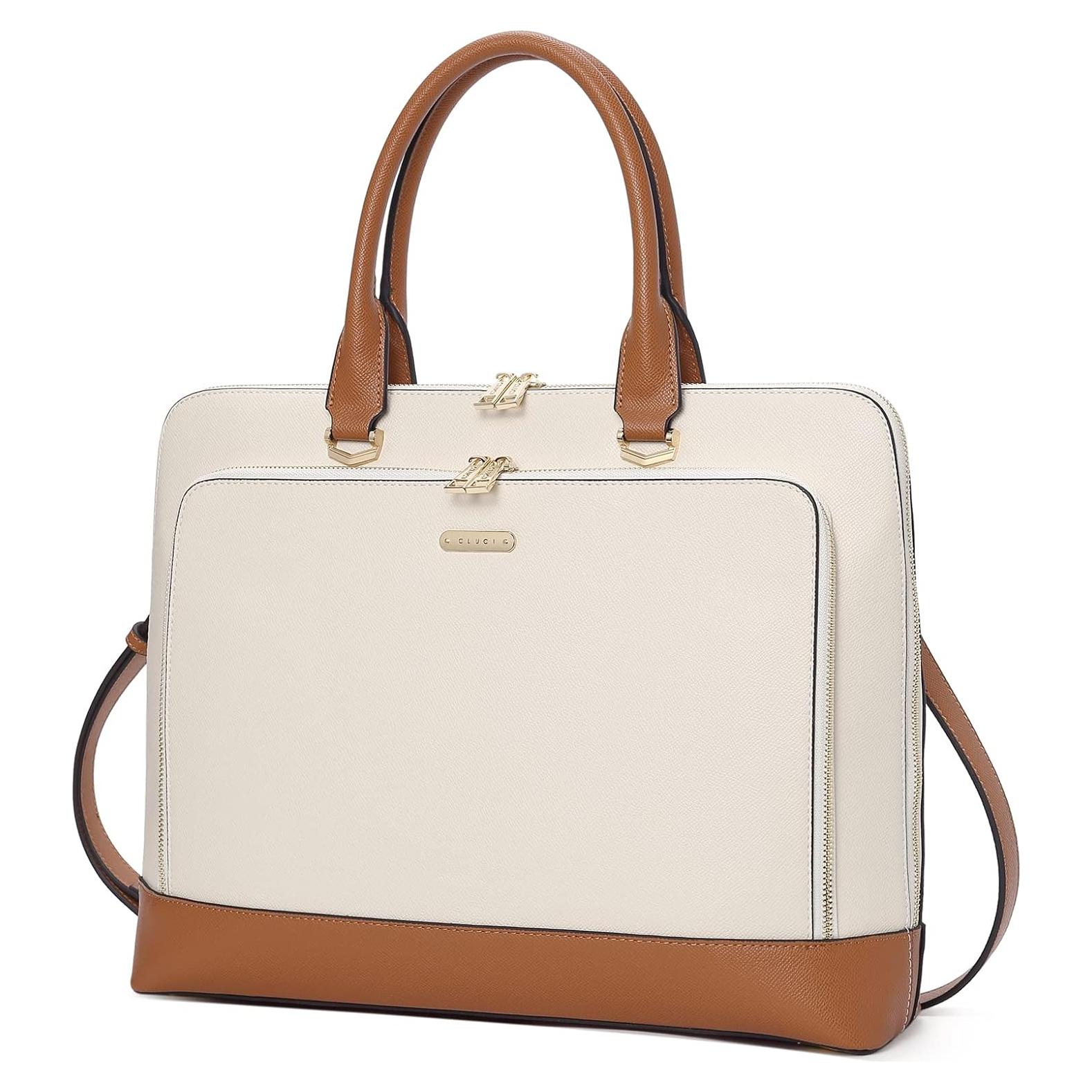Maletín de Cuero CLUCI para Laptop 15.6" Mujeres Beige