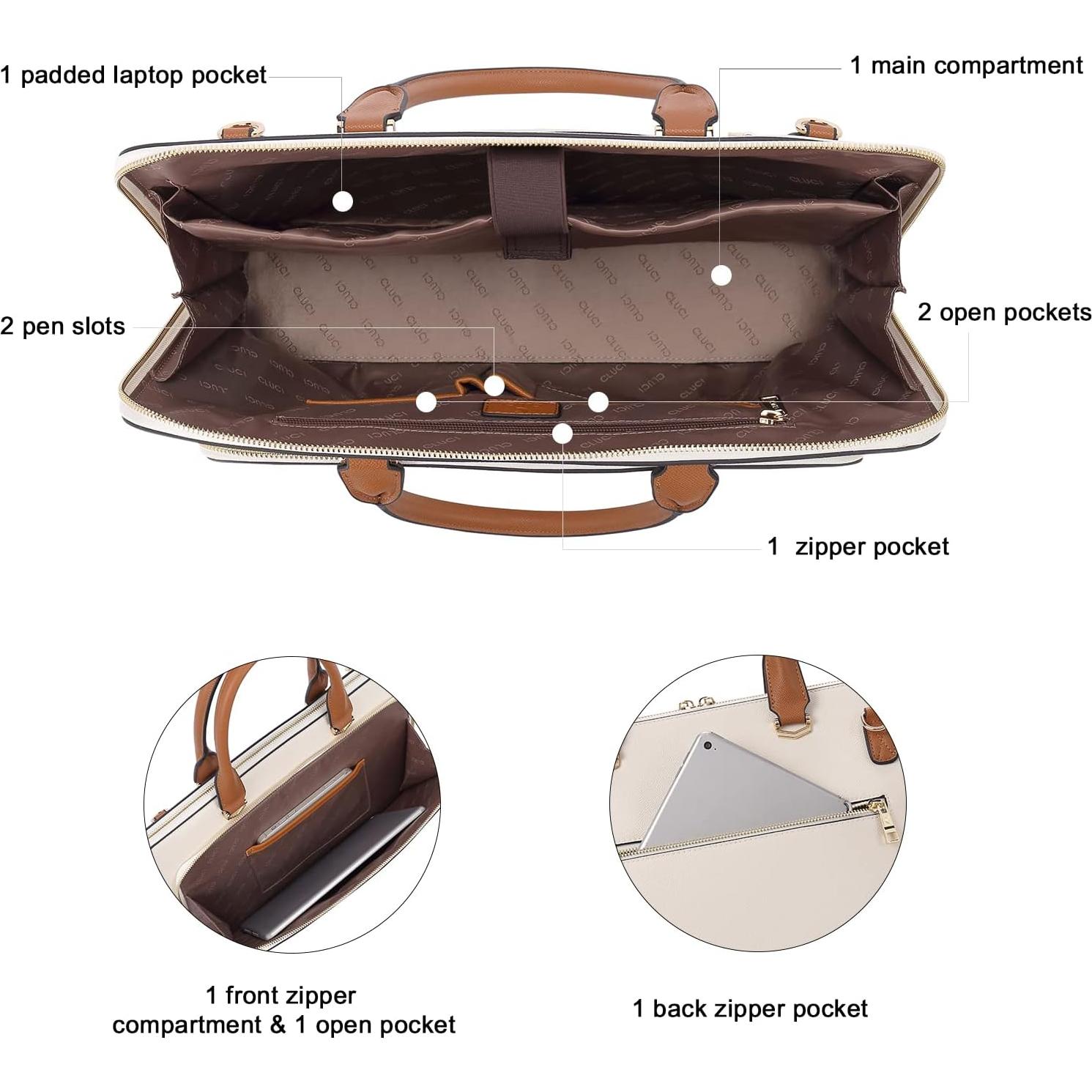 Maletín de Cuero CLUCI para Laptop 15.6" Mujeres Beige