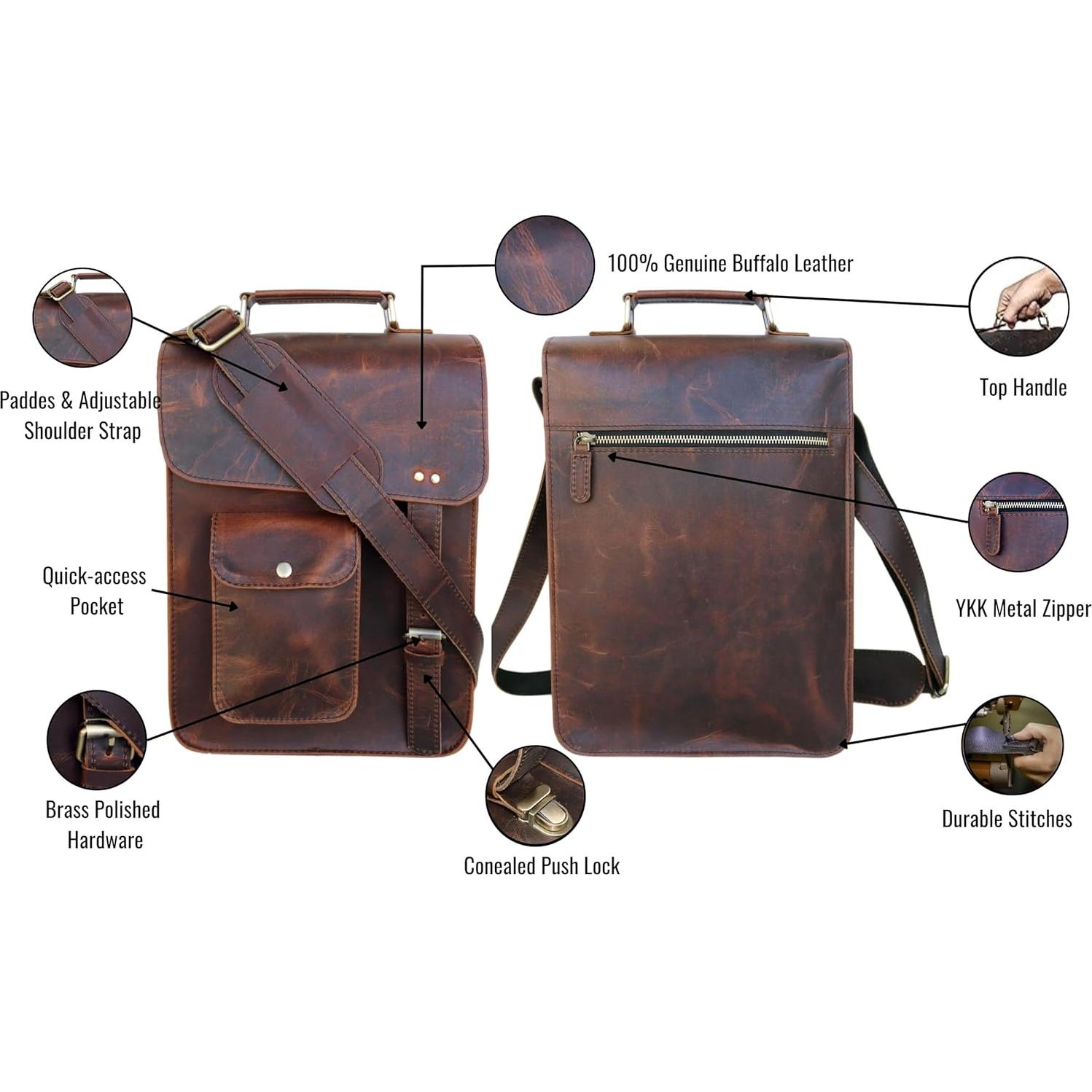 Bolso Mensajero de Cuero Jaald 13" Oscuro Unisex