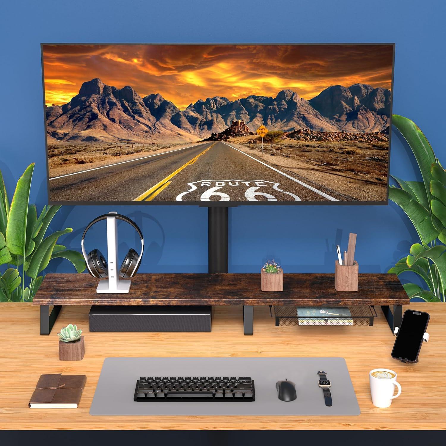 Soporte Doble para Monitor Aothia Vintage con Cajón 109x24cm