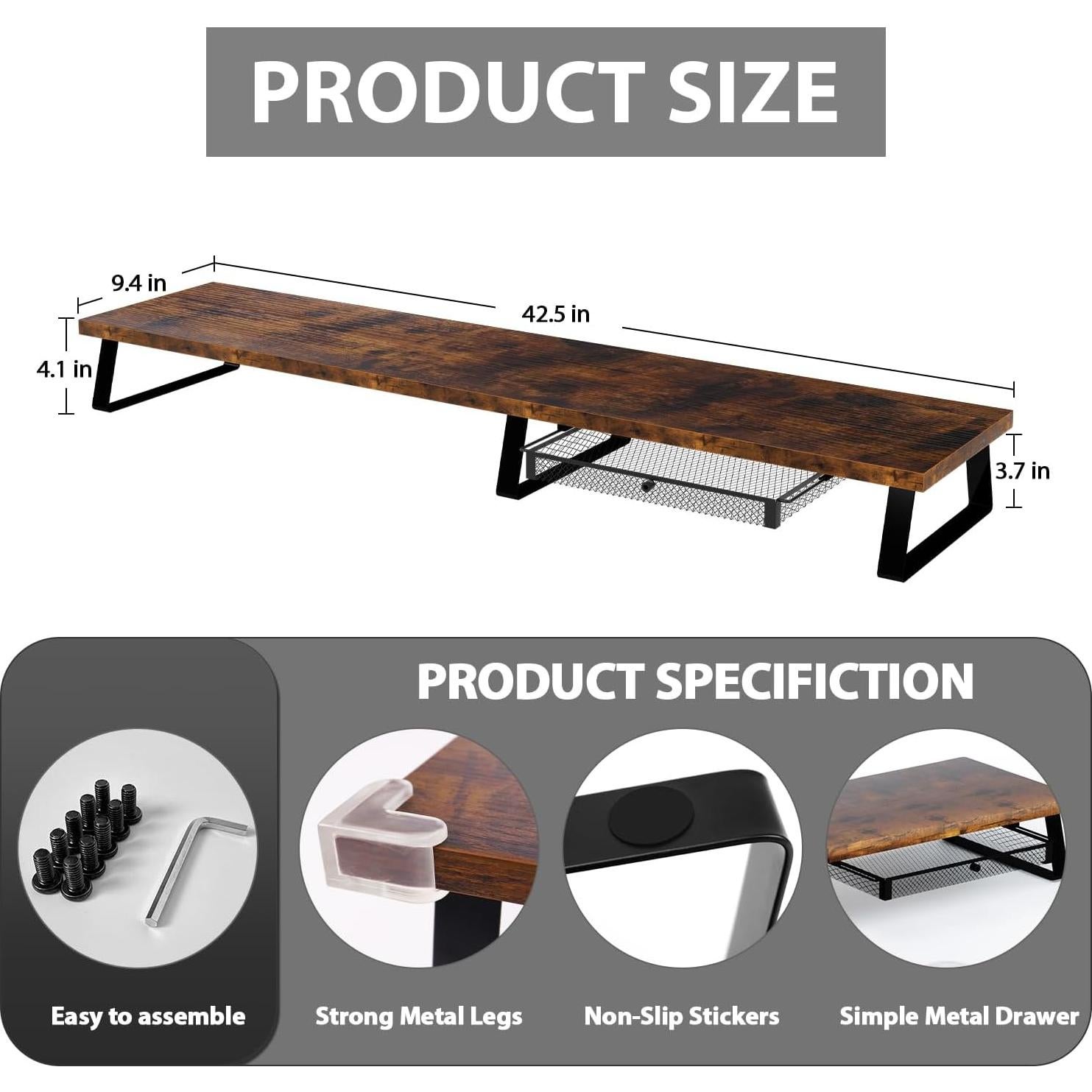 Soporte Doble para Monitor Aothia Vintage con Cajón 109x24cm