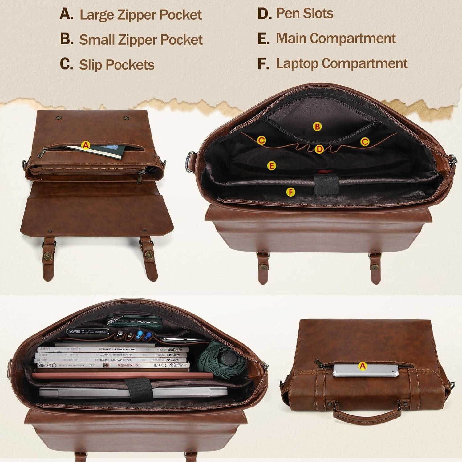 Bolsa Mensajera IGOLUMON 18" Cuero Vintage Impermeable Marrón