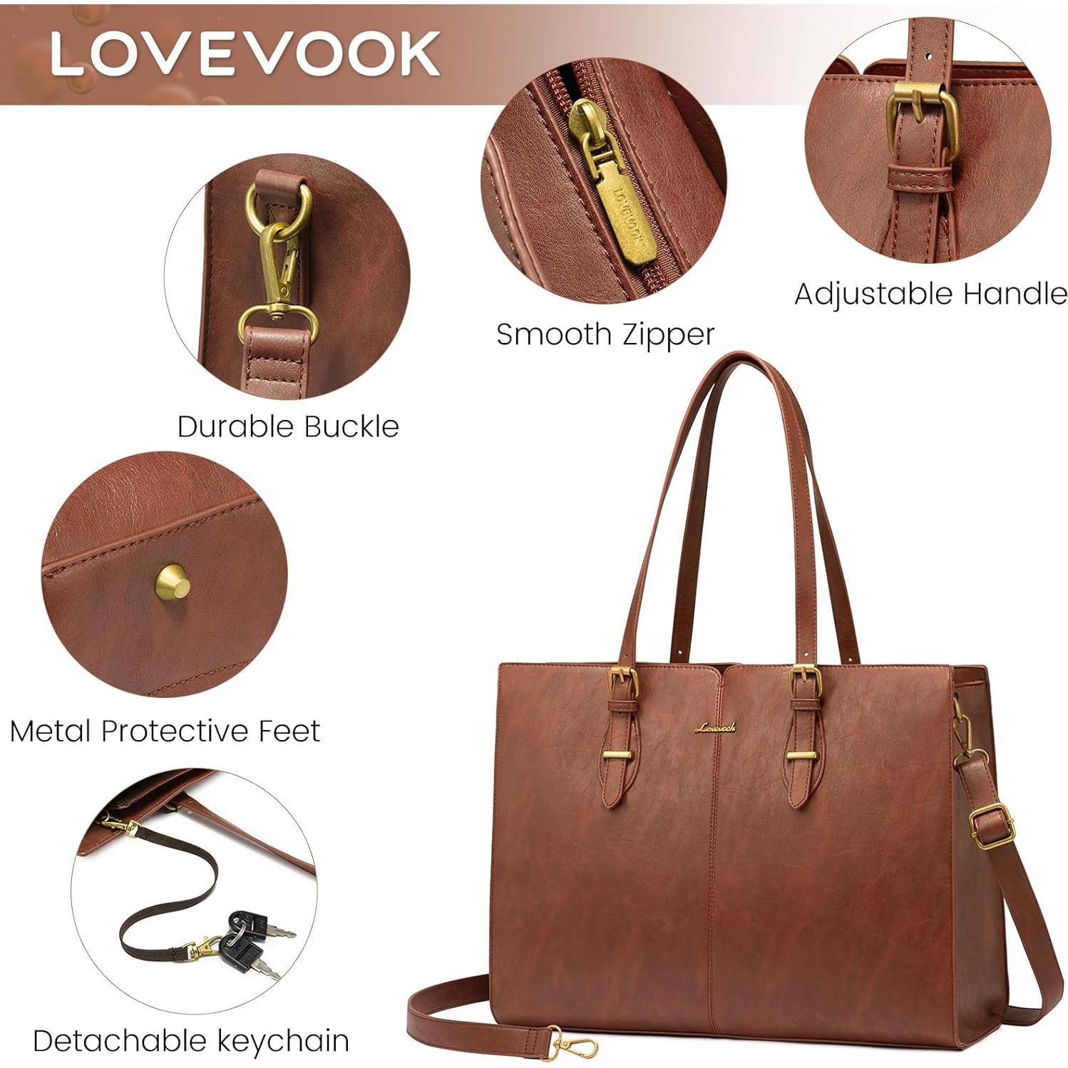 Bolsa Tote para Portátil LOVEVOOK 17.3" Mujer Cuero Impermeable