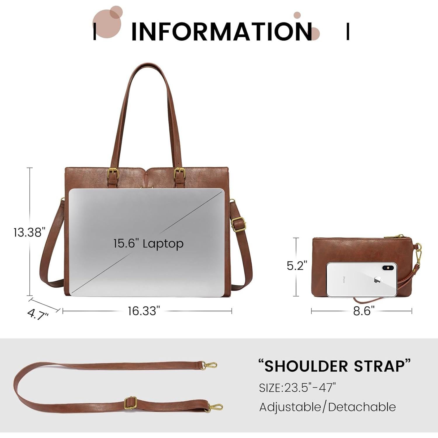 Bolsa Tote para Portátil LOVEVOOK 17.3" Mujer Cuero Impermeable