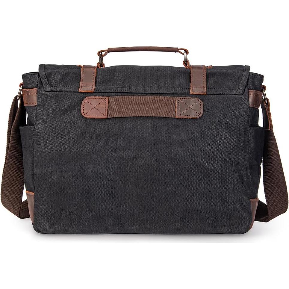 Maletín Vintage de Cuero y Lona 15.6" Negro - Bandolera