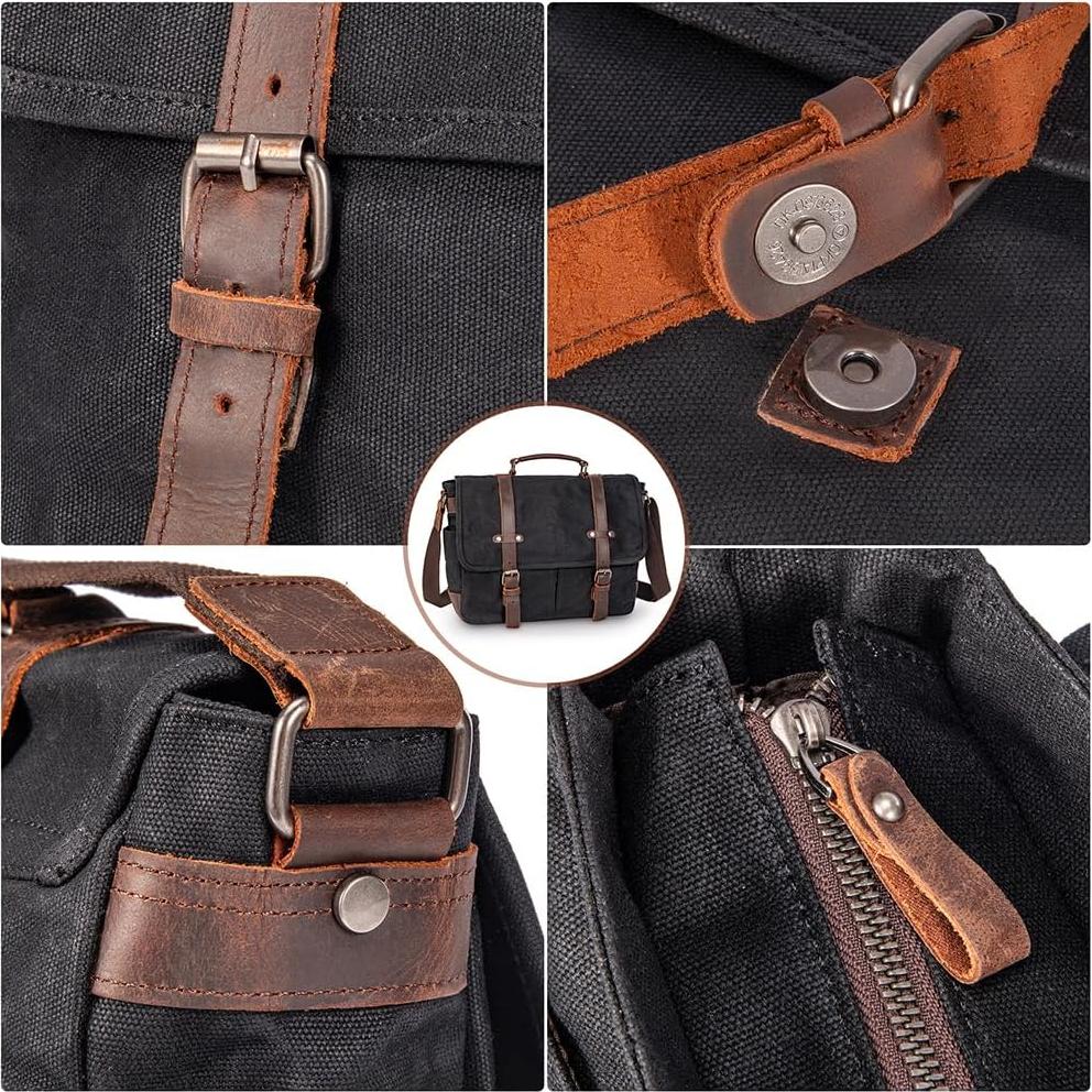 Maletín Vintage de Cuero y Lona 15.6" Negro - Bandolera