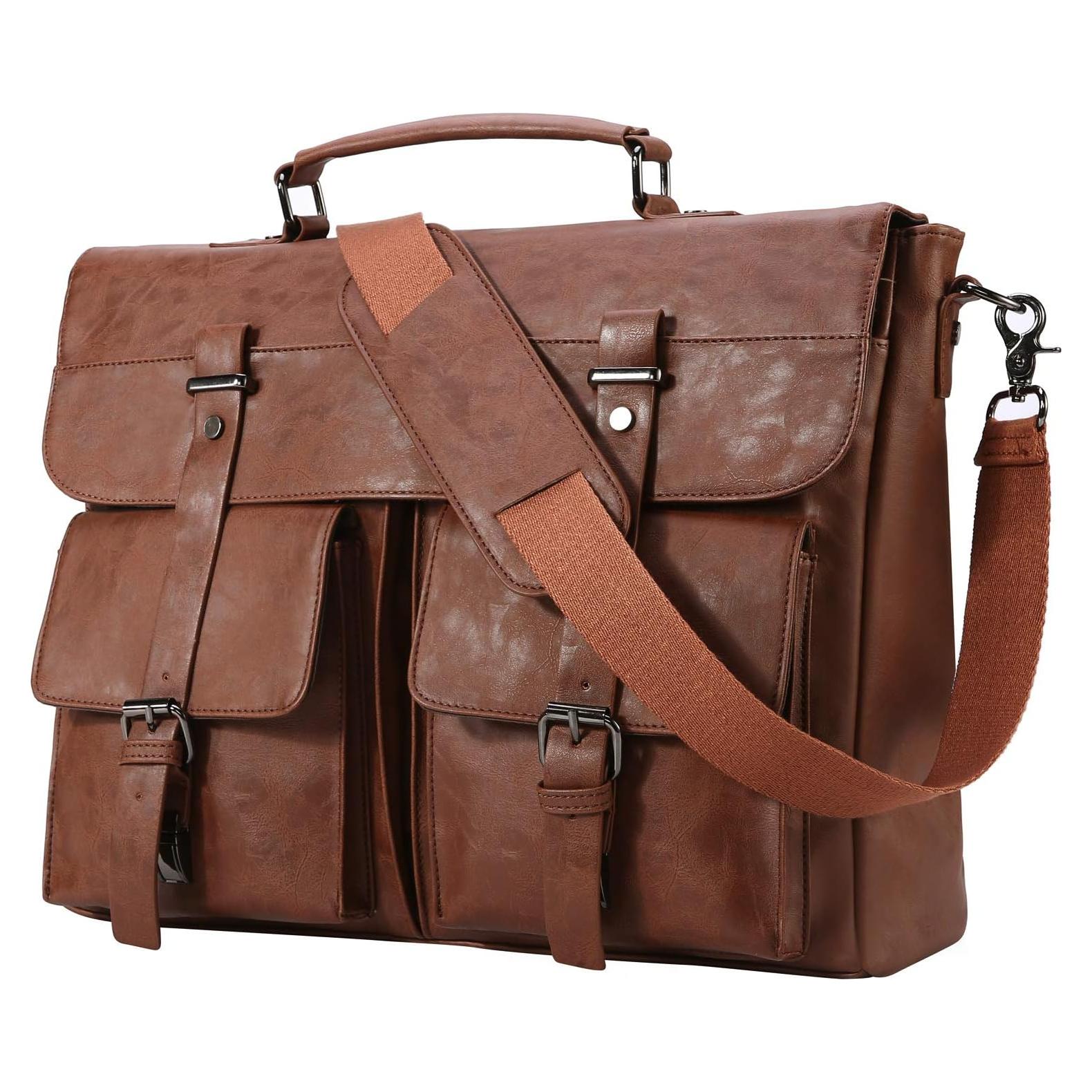 Bolsa Mensajera de Cuero Seyfocnia para Laptop 17.3" Marrón