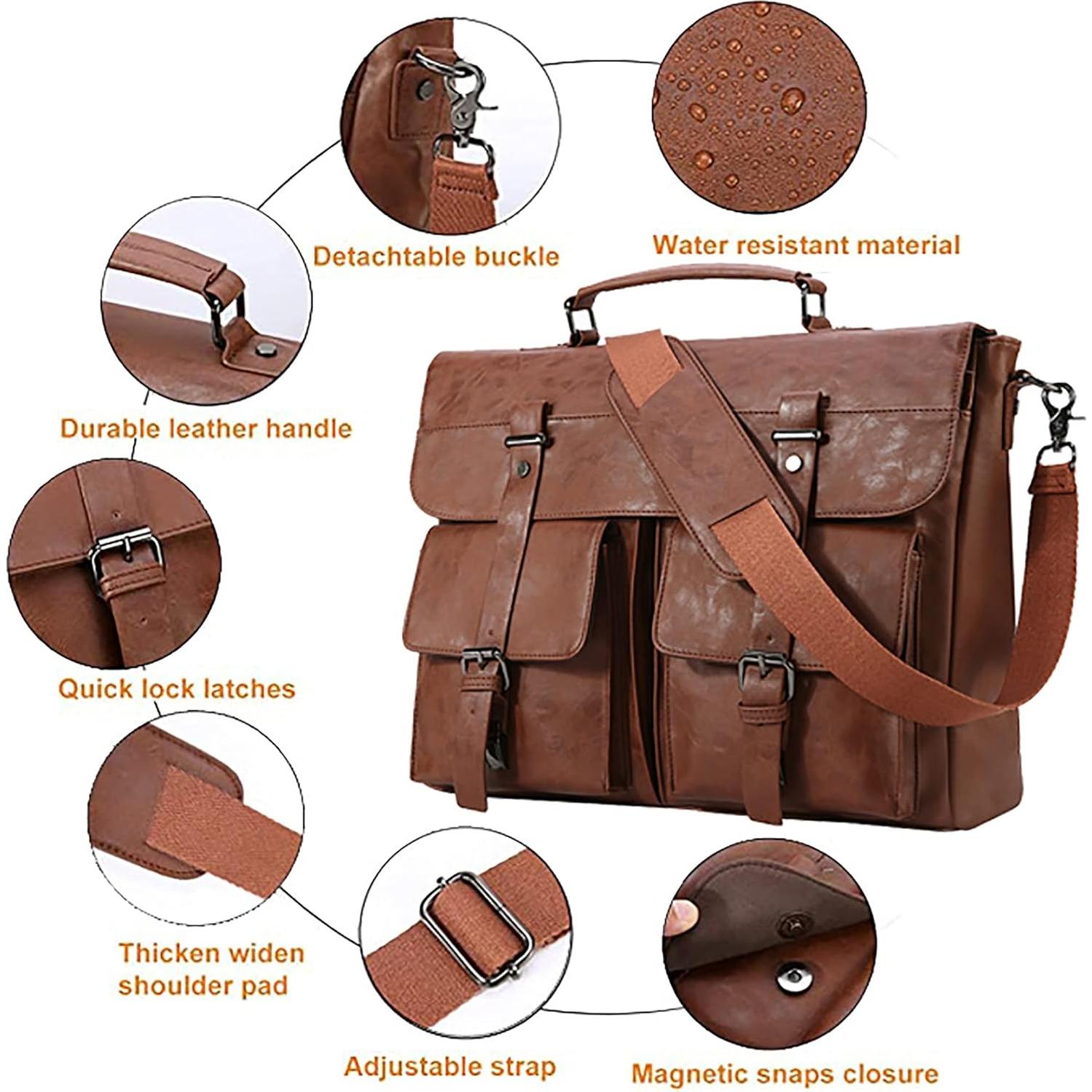 Bolsa Mensajera de Cuero Seyfocnia para Laptop 17.3" Marrón