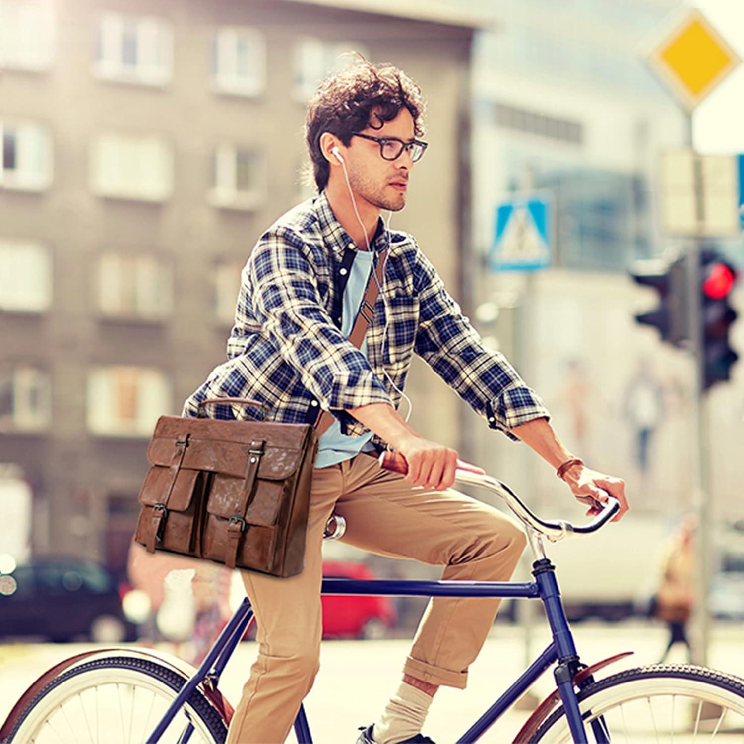 Bolsa Mensajera de Cuero Seyfocnia para Laptop 17.3" Marrón