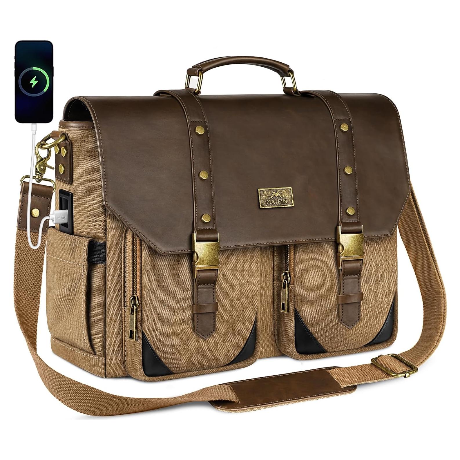 Bolsa Mensajera Vintage MATEIN para Laptop 15.6" USB RFID Negra