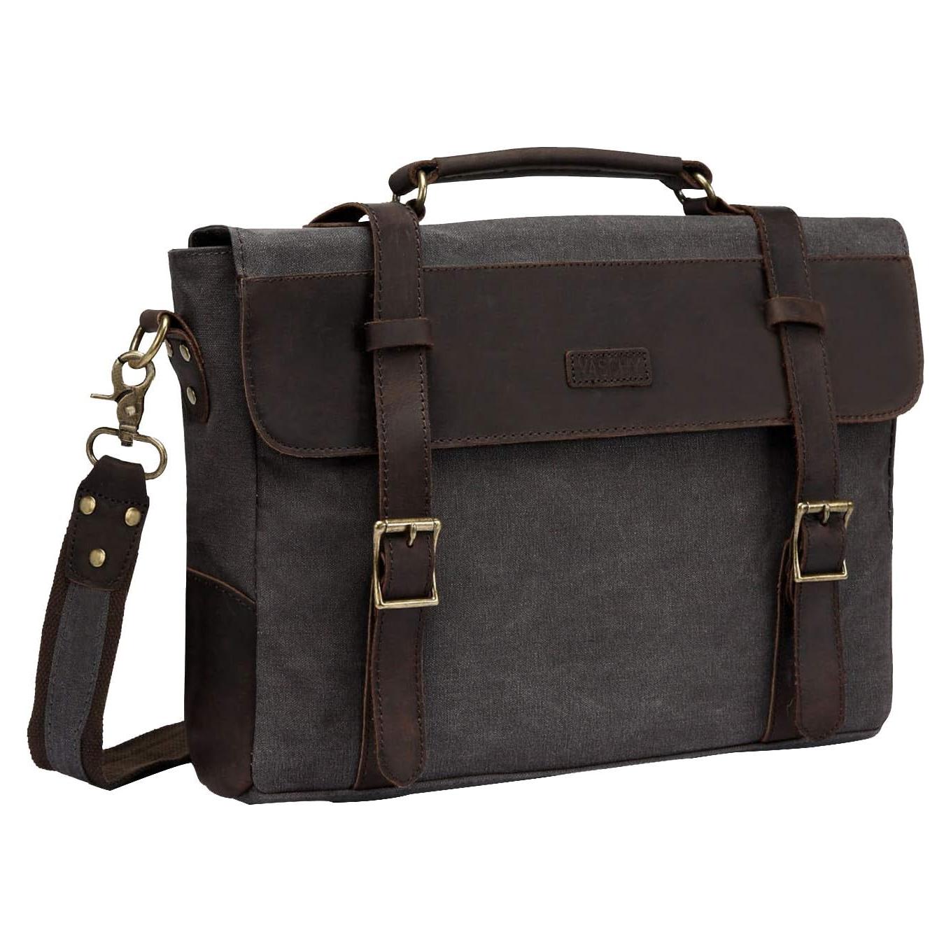 Bolsa Mensajera Vaschy de Cuero y Lona para Laptop 14-17"