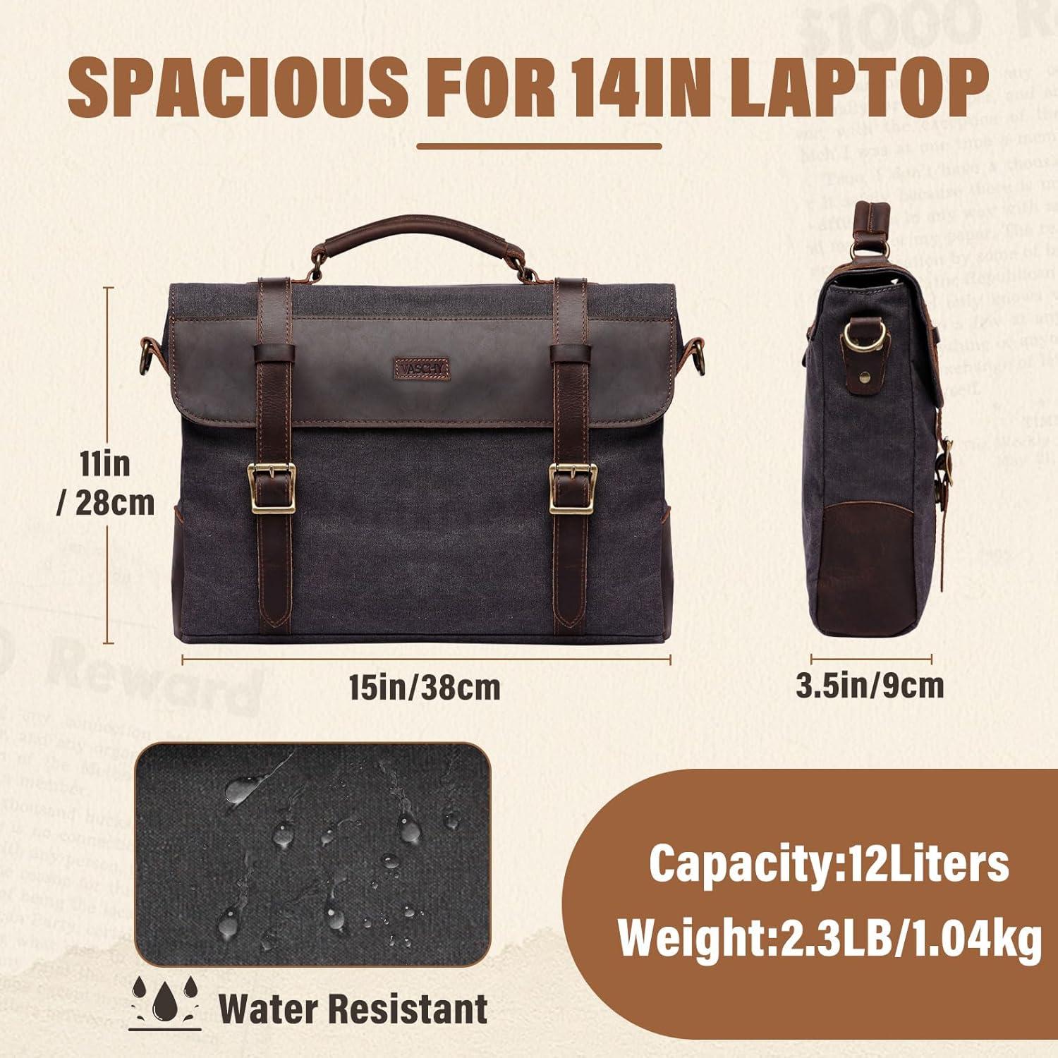 Bolsa Mensajera Vaschy de Cuero y Lona para Laptop 14-17"