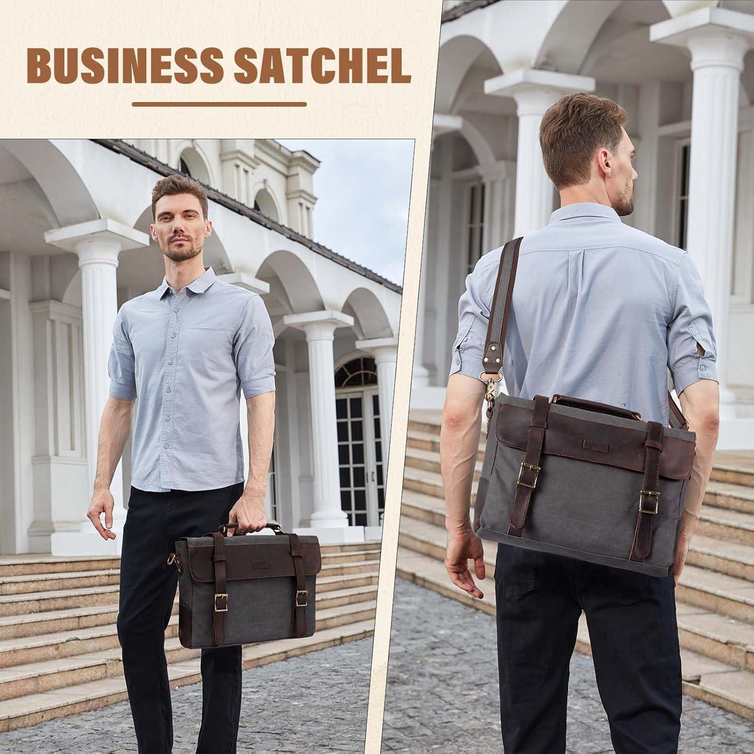 Bolsa Mensajera Vaschy de Cuero y Lona para Laptop 14-17"