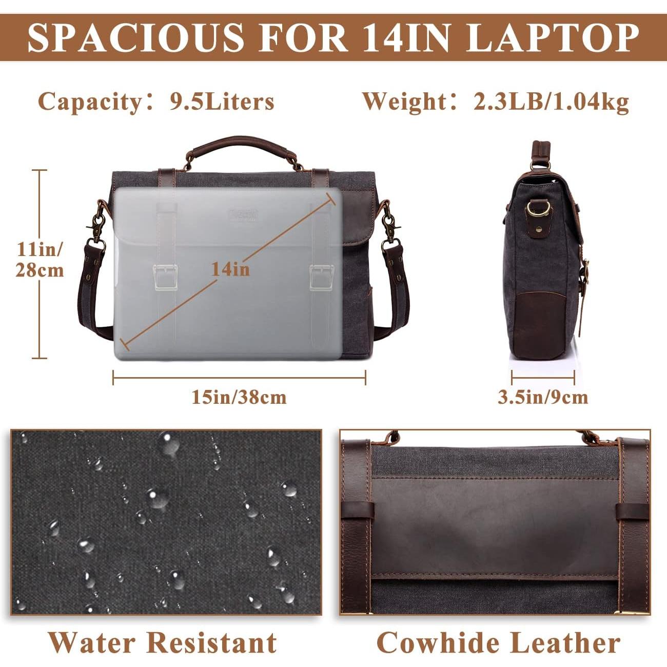 Bolsa Mensajera Vaschy de Cuero y Lona para Laptop 14-17"