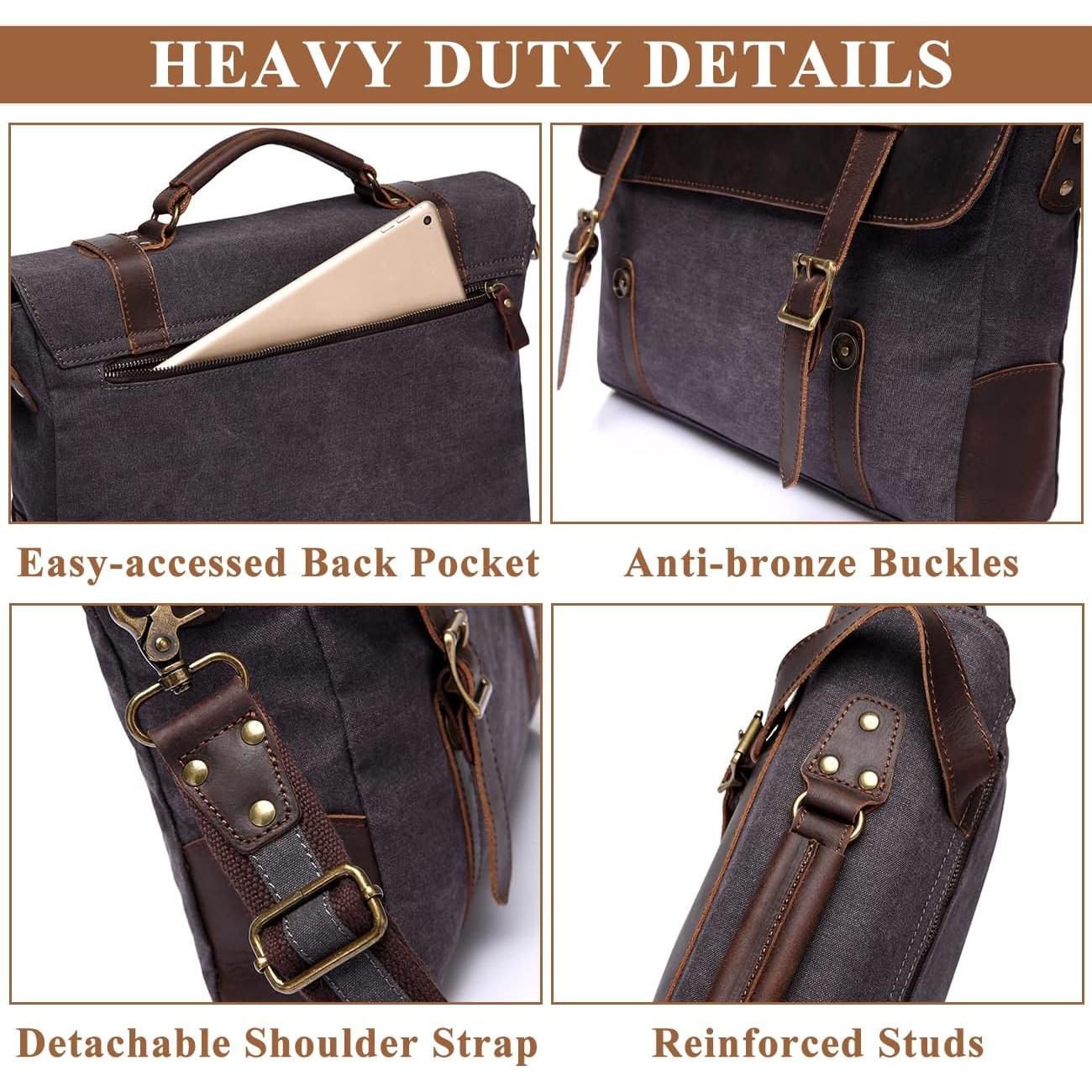 Bolsa Mensajera Vaschy de Cuero y Lona para Laptop 14-17"