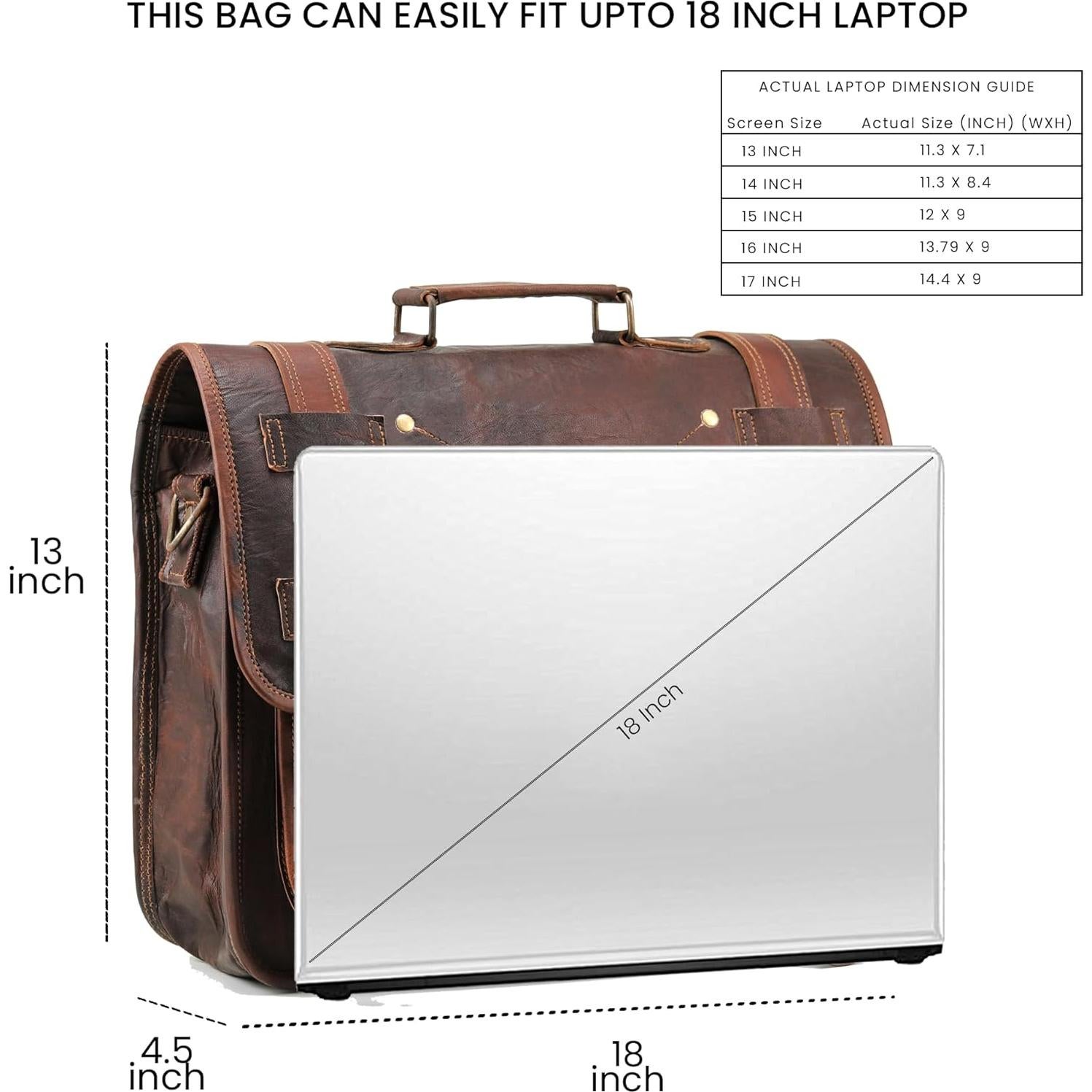 Bolsa Mensajera de Cuero Vintage Handmade World 44.5x12.7x33cm