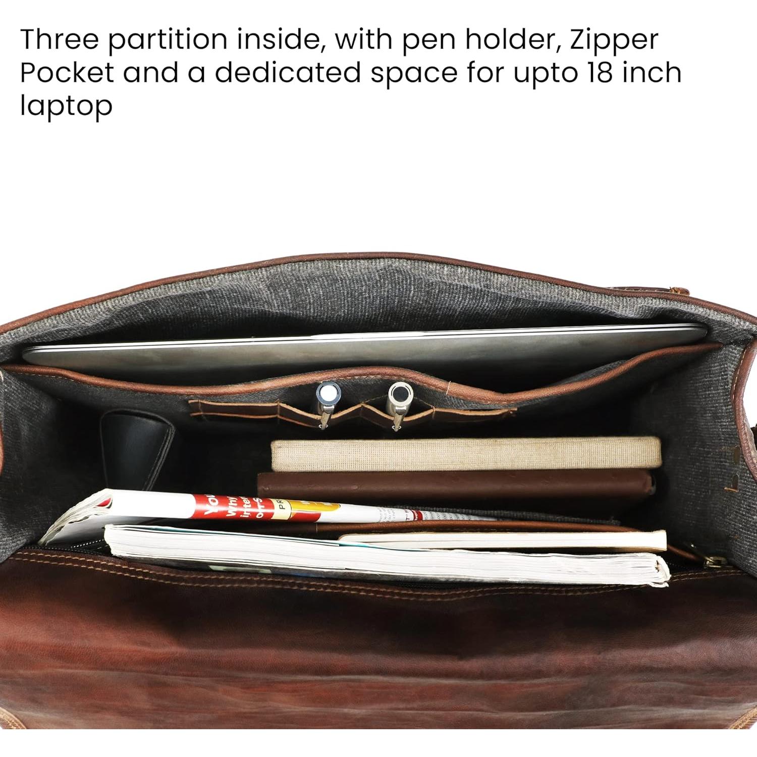 Bolsa Mensajera de Cuero Vintage Handmade World 44.5x12.7x33cm