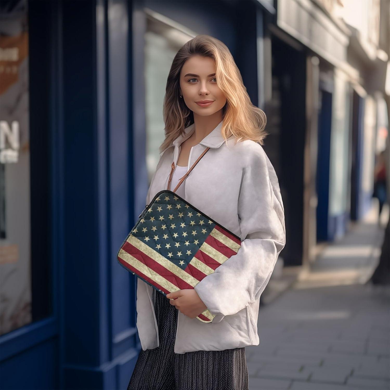 Funda de Laptop ALAZA Vintage Bandera Americana 34x26 cm