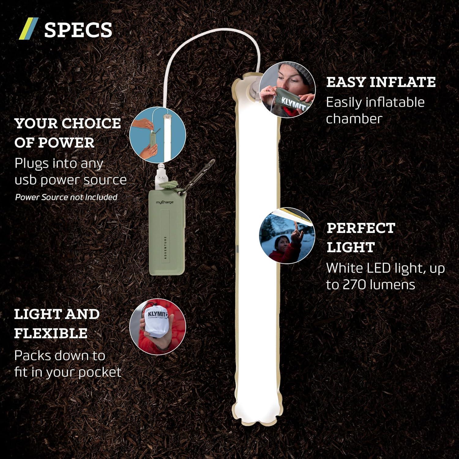 Klymit Tubo de Luz Everglow Inflable 45.72 cm LED Blanco