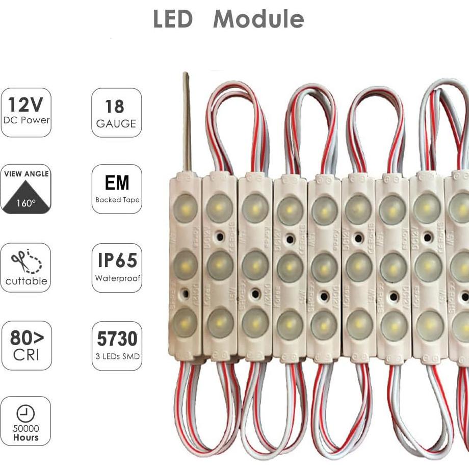 LED Module, 20pcs 9.8 Ft 5730 SMD 150LM Per LED IP65 Waterproof Decorative Light for Inflatables with Tape Adhesive Backside (White Light)