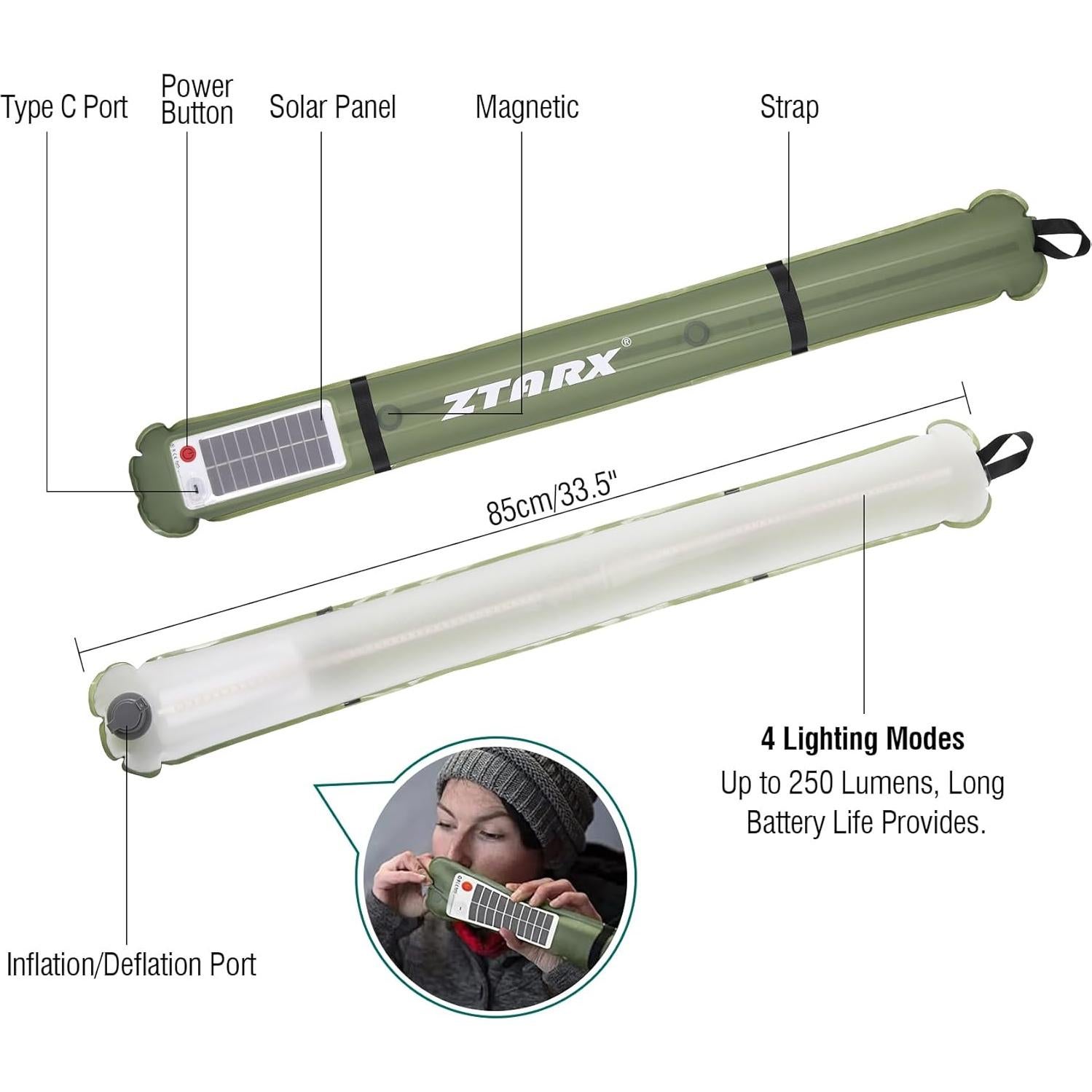 Luz de Camping Inflable Solar Qoolife 85cm IP66 4000mAh
