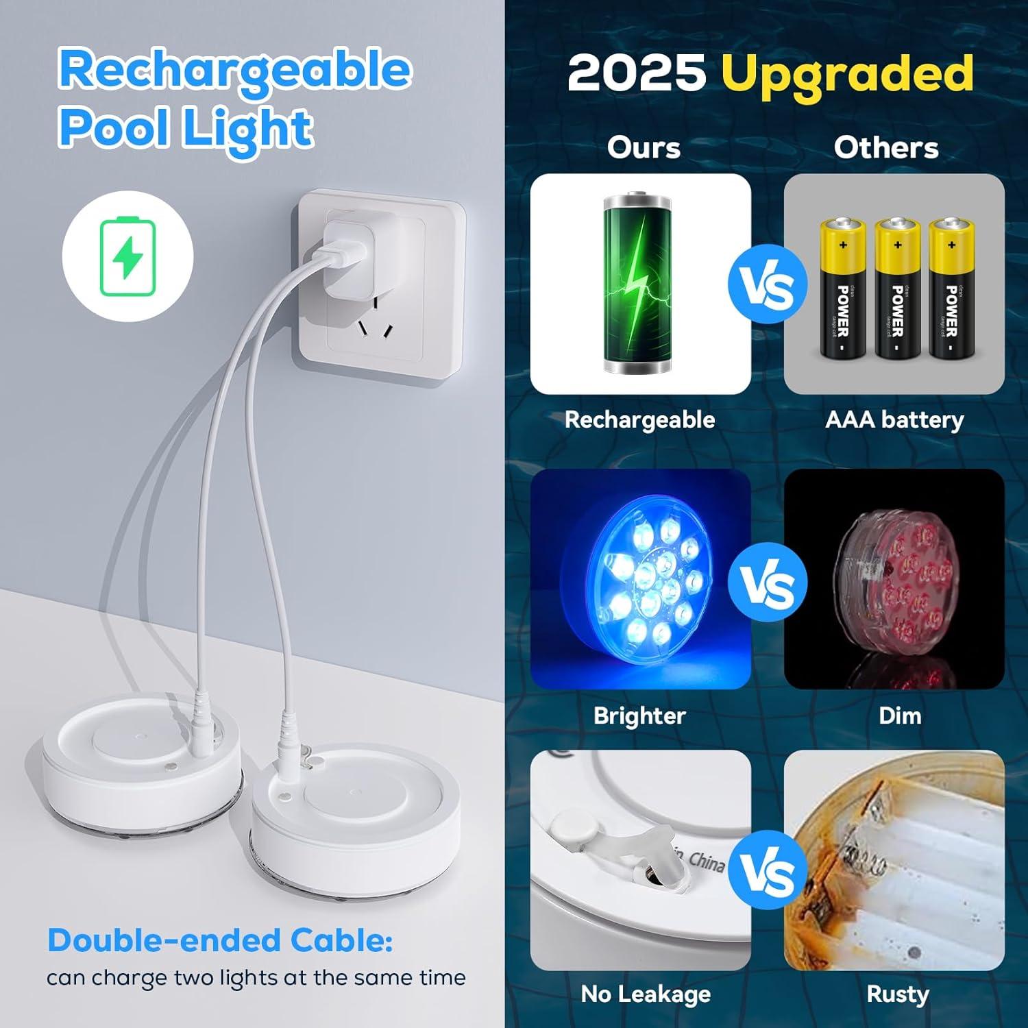 Luces LED Recargables para Piscina VICHTOP - Paquete de 2 IP68