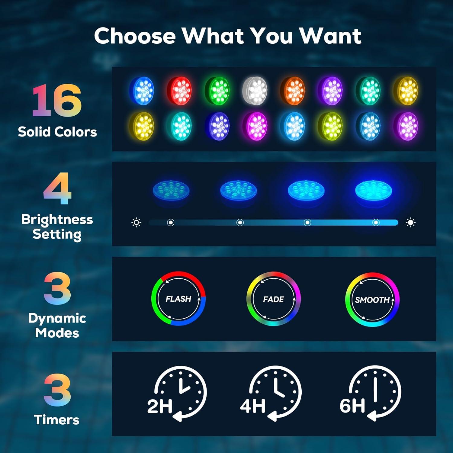 Luces LED Recargables para Piscina VICHTOP - Paquete de 2 IP68