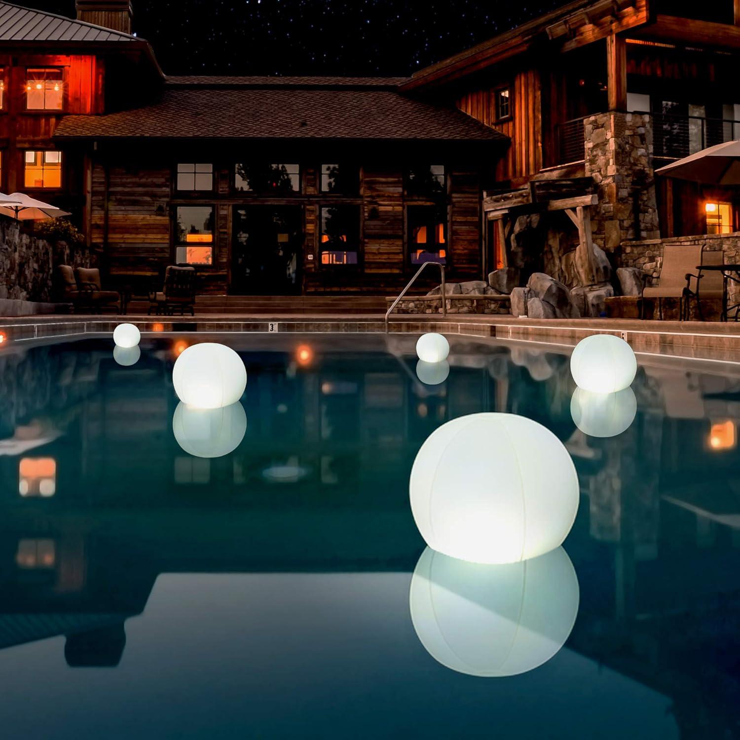 POP 12-inch Floating Pool Lights, Solar Powered LED Glow Balls, 4 Changing Colors, Waterproof, Inflatable, Floatable Swimming Pool Decor for Outdoor Party Garden Pond Patio Lawn, 4 Pack