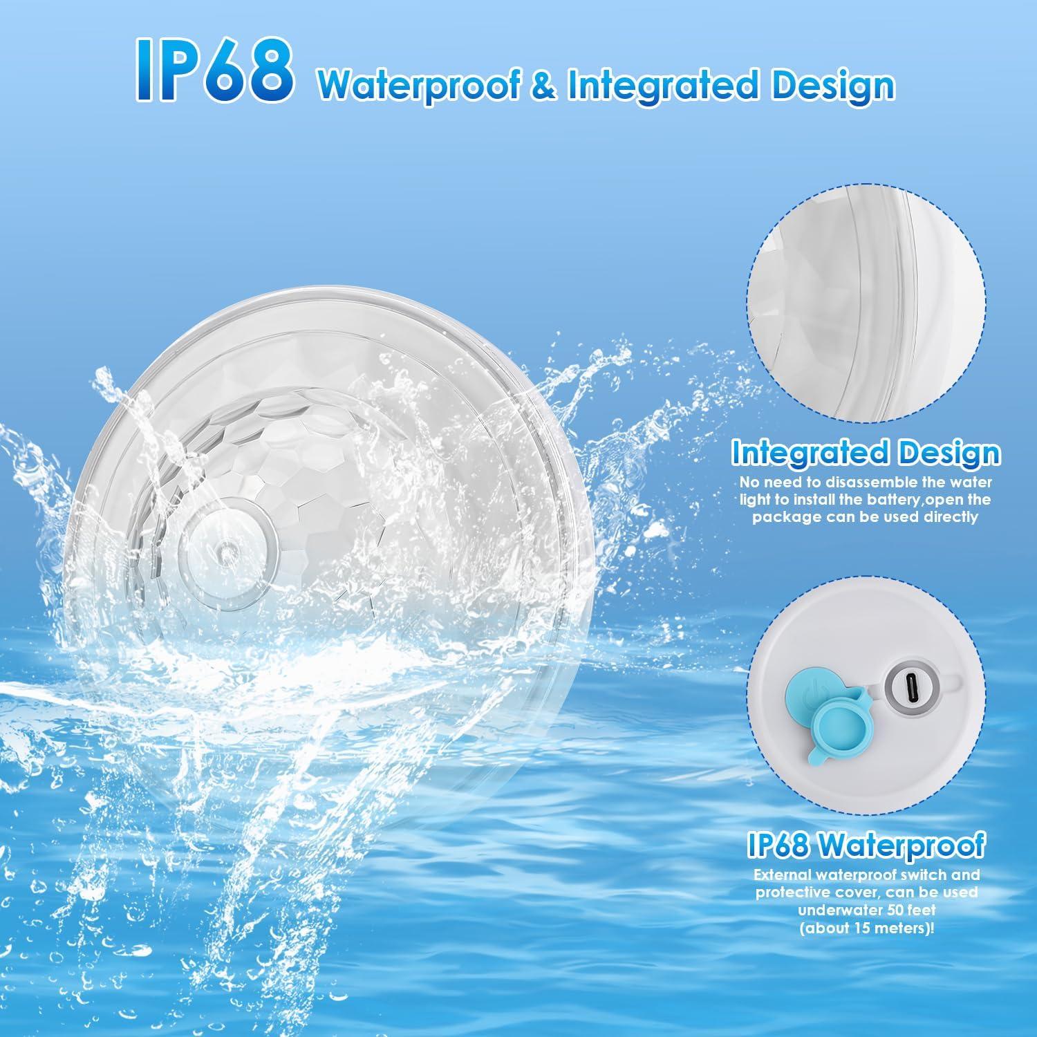 Luces de Piscina Flotantes QOLNBY IP68 Recargables 6 Modos