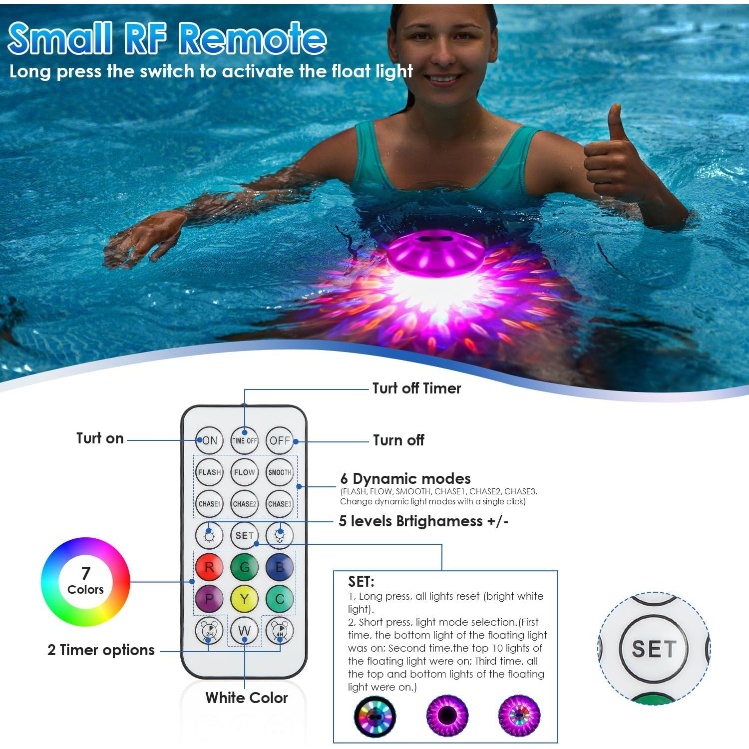 Luces de Piscina Flotantes QOLNBY IP68 Recargables 6 Modos