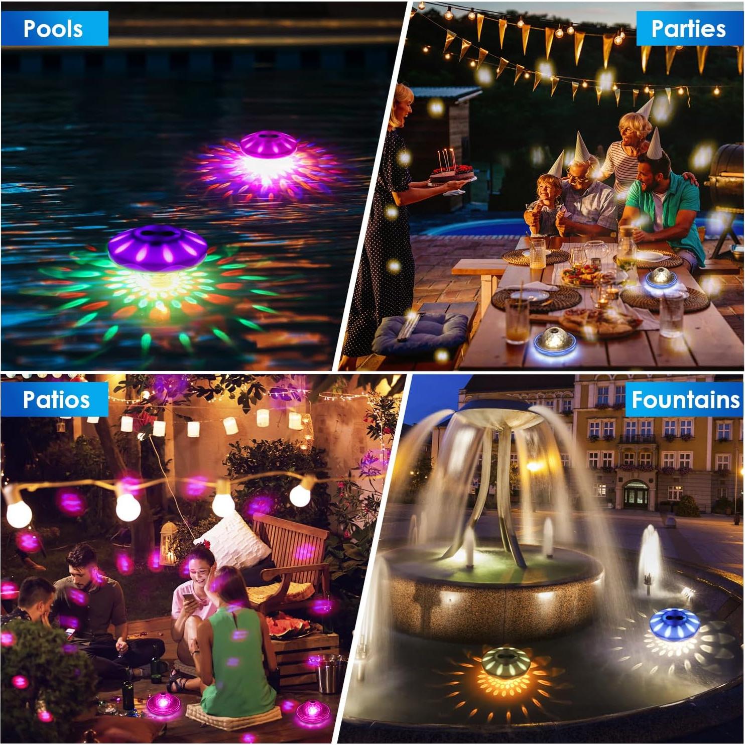 Luces de Piscina Flotantes QOLNBY IP68 Recargables 6 Modos