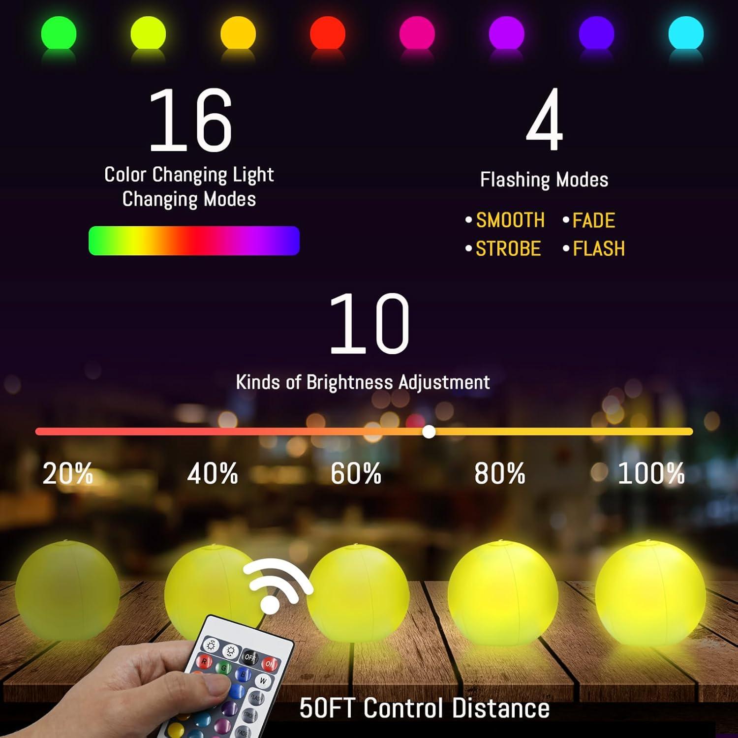 Paquete de 4 Pelotas de Playa LED JOY SPOT! 30.48 cm IP68