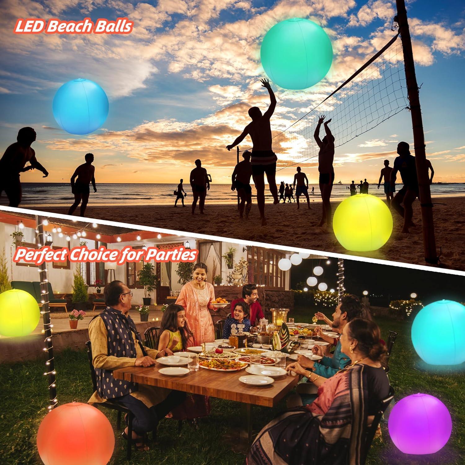 Paquete de 4 Pelotas de Playa LED JOY SPOT! 30.48 cm IP68