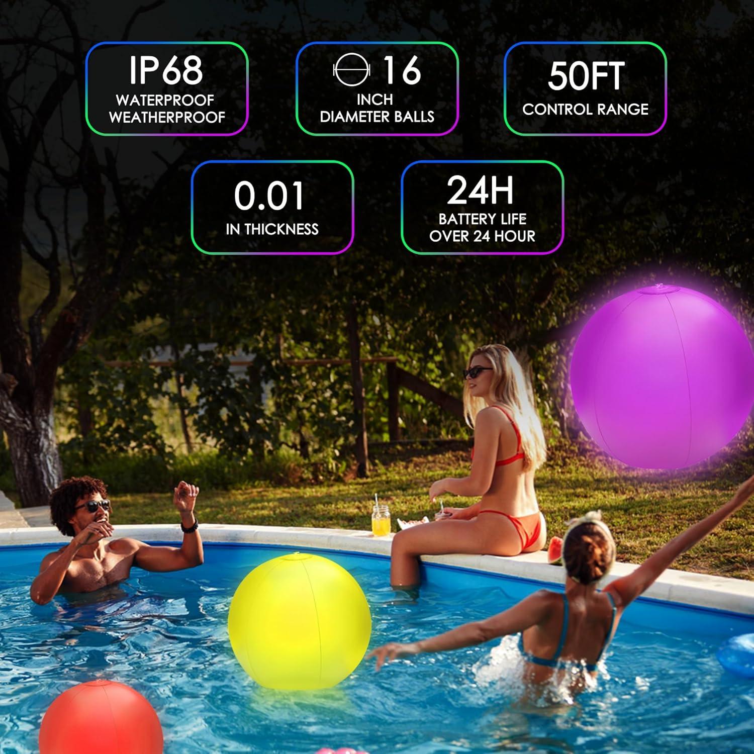 Paquete de 4 Pelotas de Playa LED JOY SPOT! 30.48 cm IP68