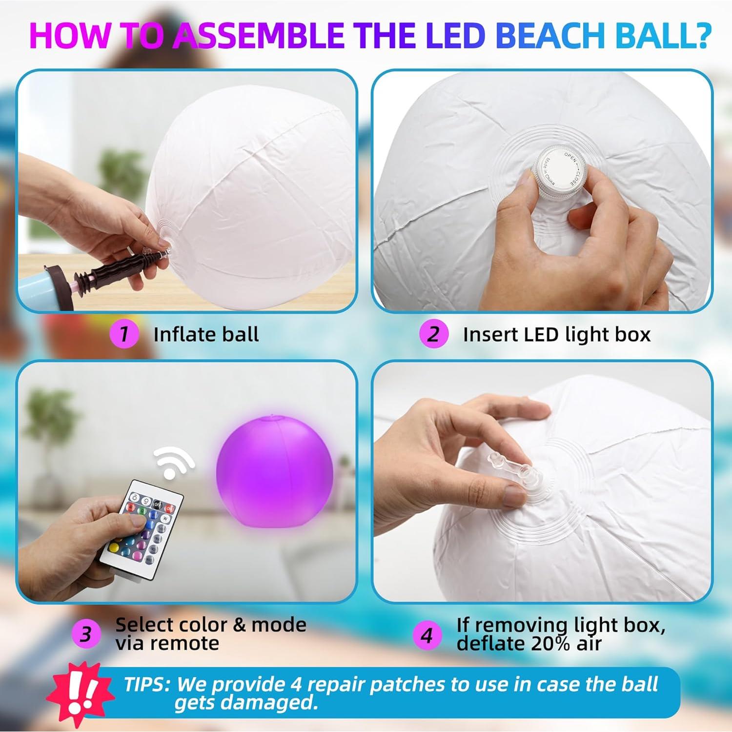 Paquete de 4 Pelotas de Playa LED JOY SPOT! 30.48 cm IP68