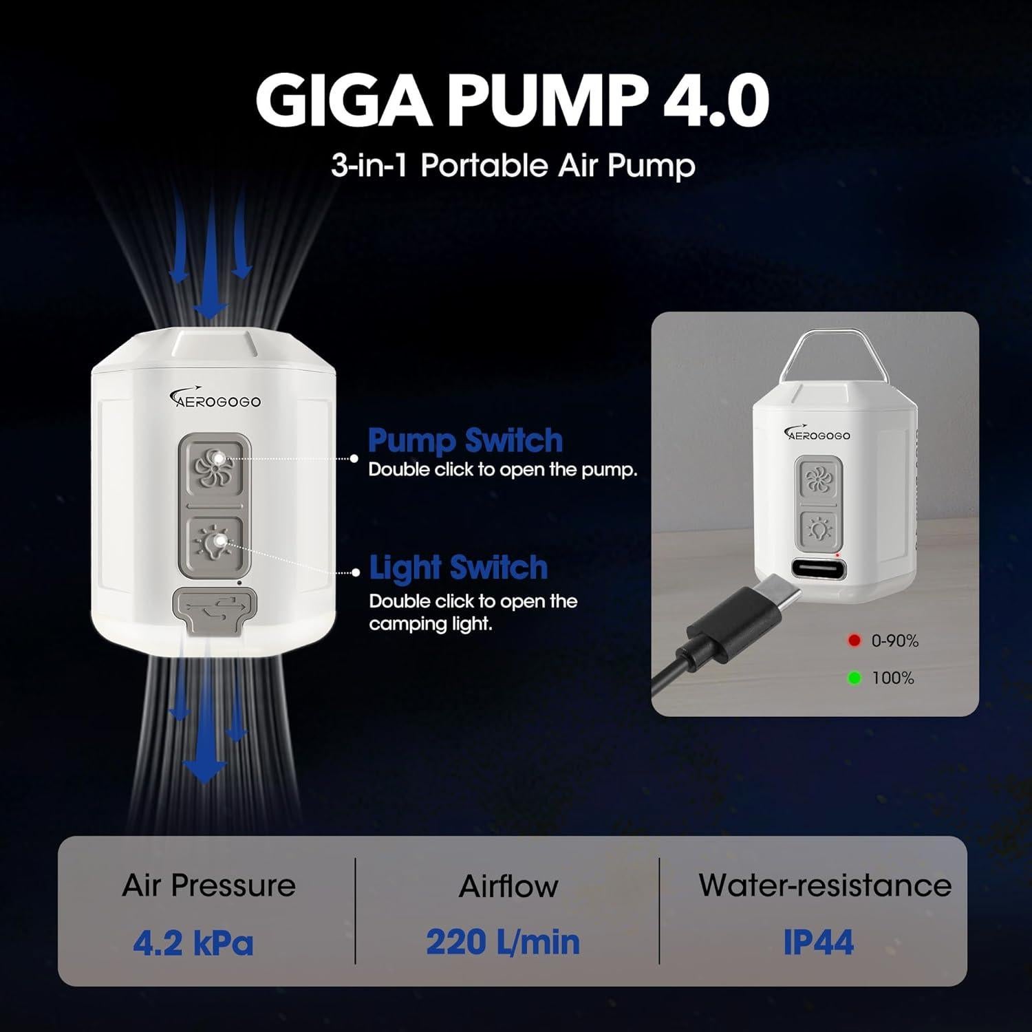 Bomba de aire portátil GIGA PUMP 4.0 recargable 4.2 kPa