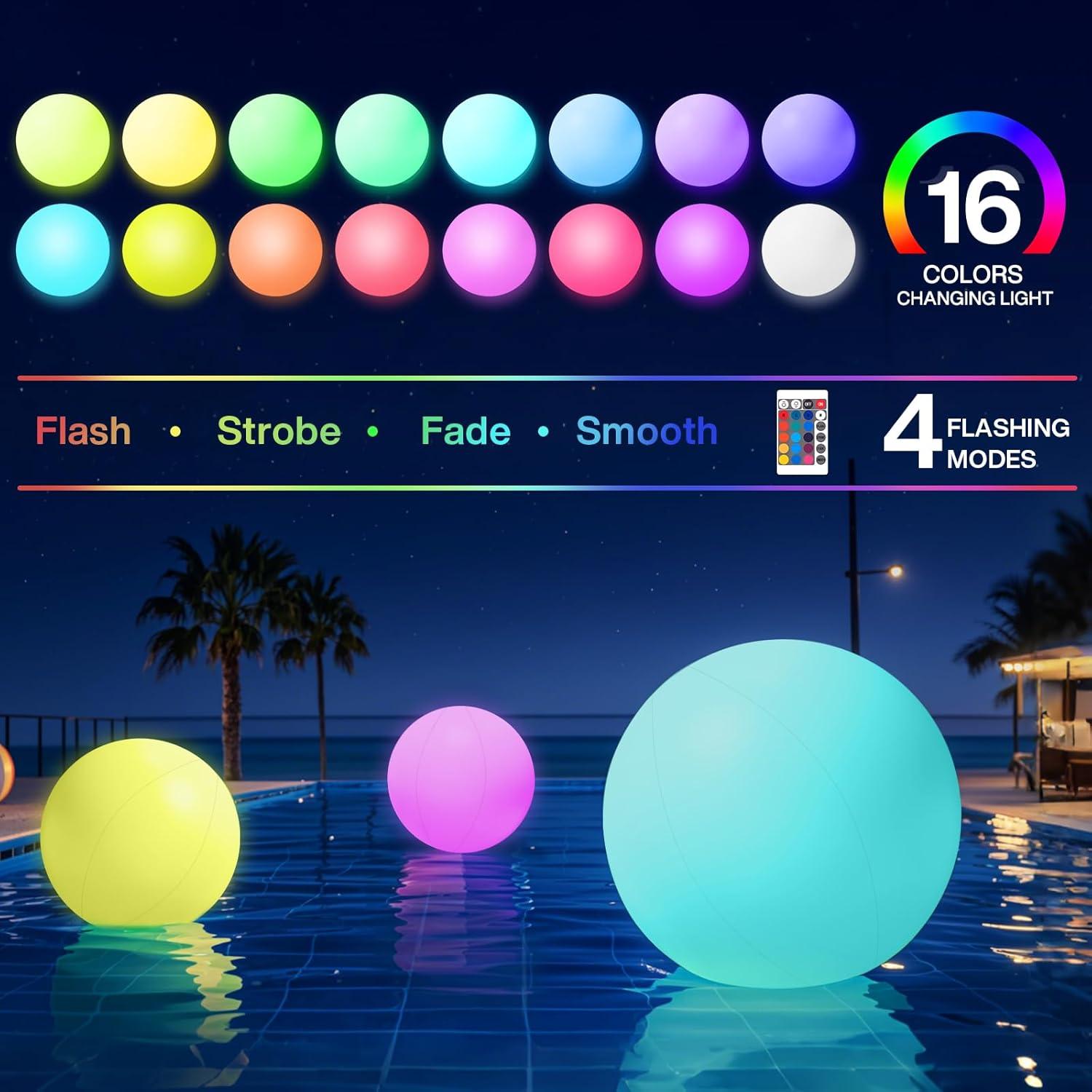 Pool Toys,LED Beach Ball with Remote Control,12" Inflatable Beach Balls with 16 Colors Lights and 4 Light Modes