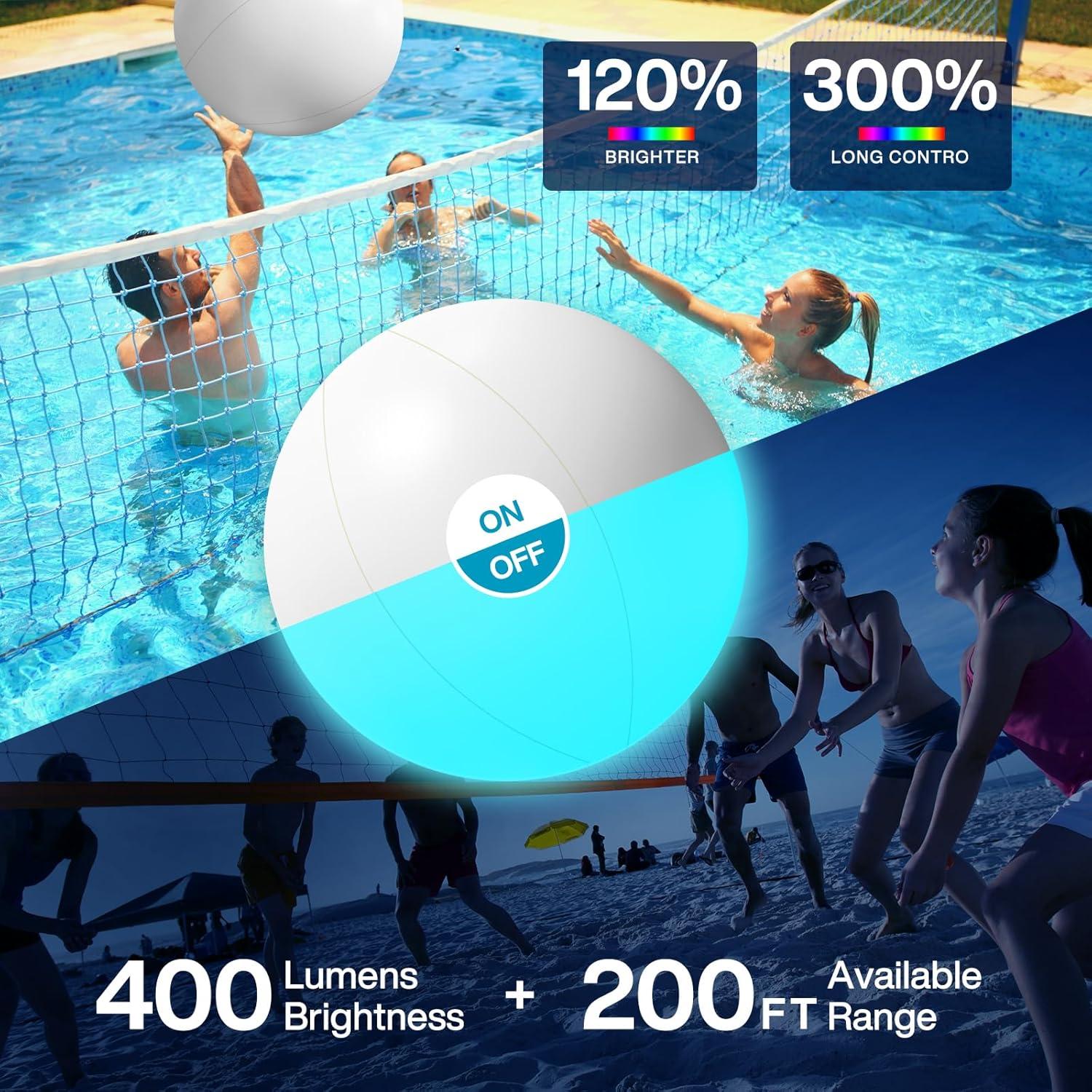 Pool Toys,LED Beach Ball with Remote Control,12" Inflatable Beach Balls with 16 Colors Lights and 4 Light Modes