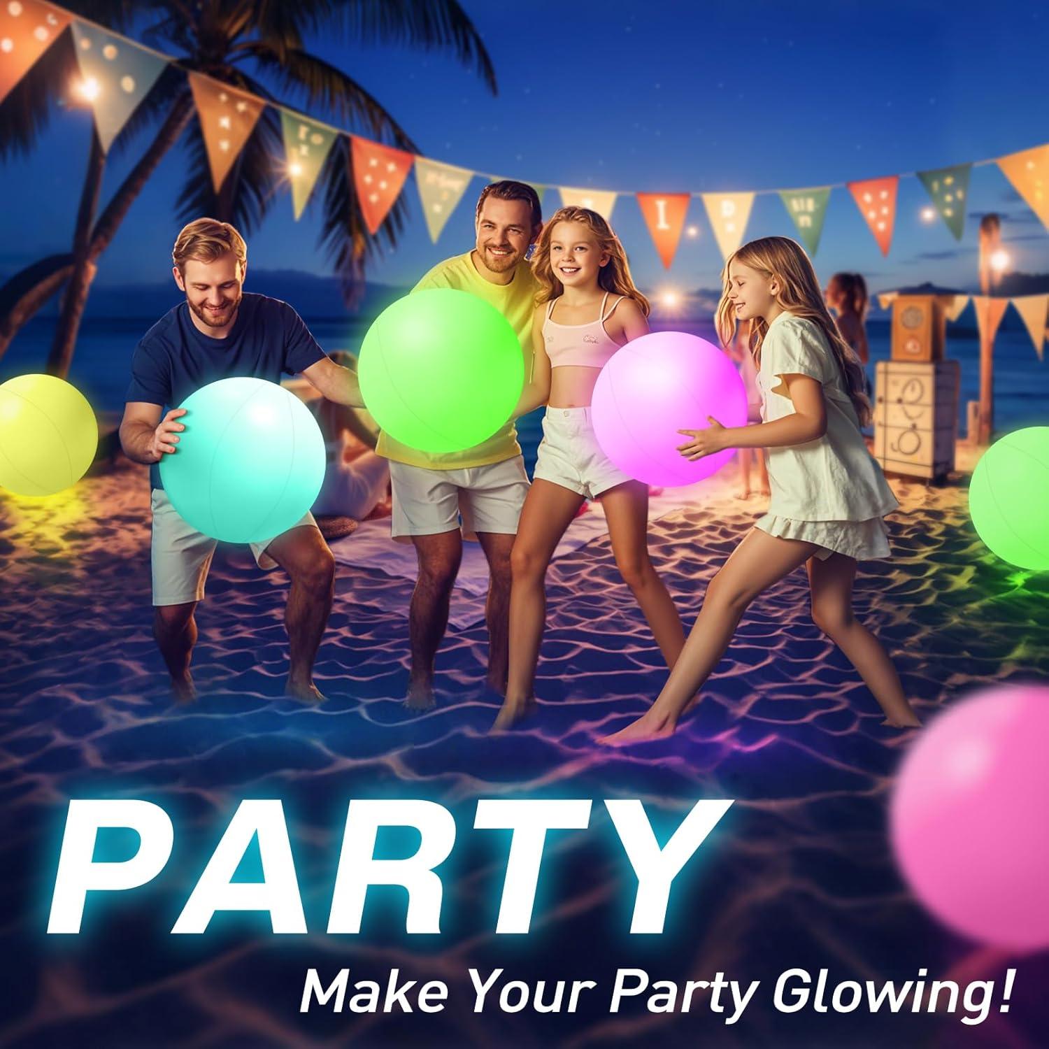 Pool Toys,LED Beach Ball with Remote Control,12" Inflatable Beach Balls with 16 Colors Lights and 4 Light Modes