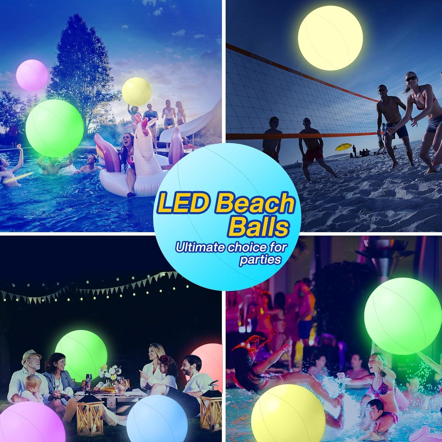 Pool Toys,LED Beach Ball with Remote Control,12" Inflatable Beach Balls with 16 Colors Lights and 4 Light Modes